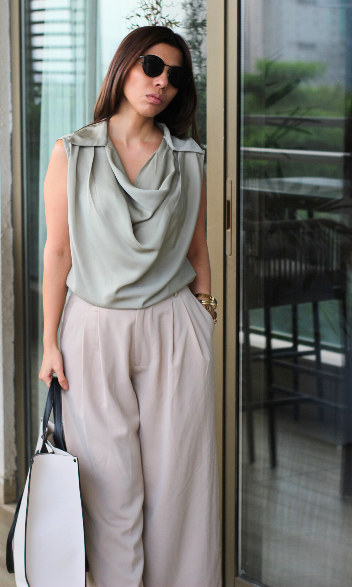 Silver Sage Collared Cowl Neck Top