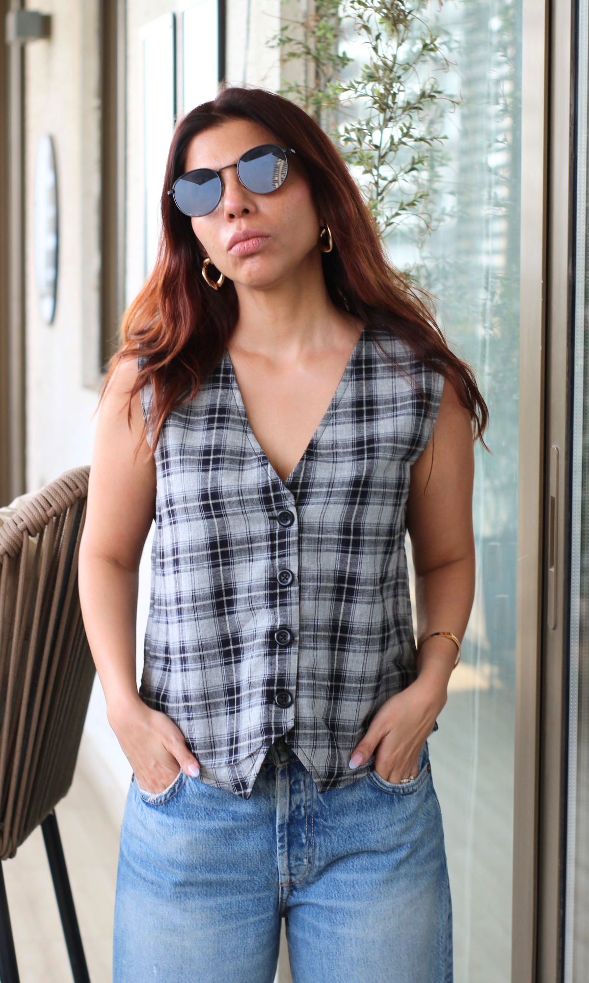 Classic Black & White Plaid Waist Coat