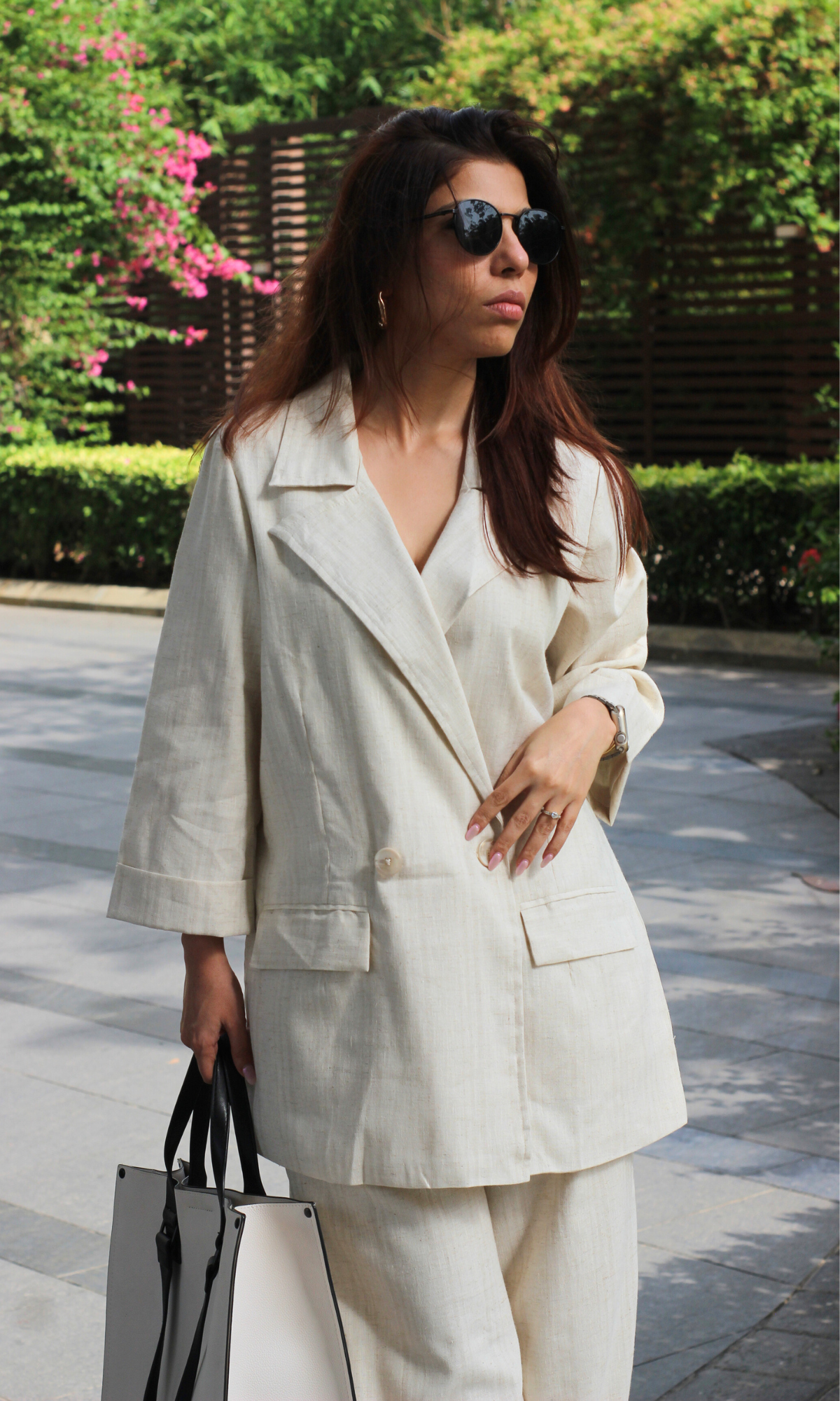Oatmeal Weave Textured Blazer with Straight Pants Co-ord