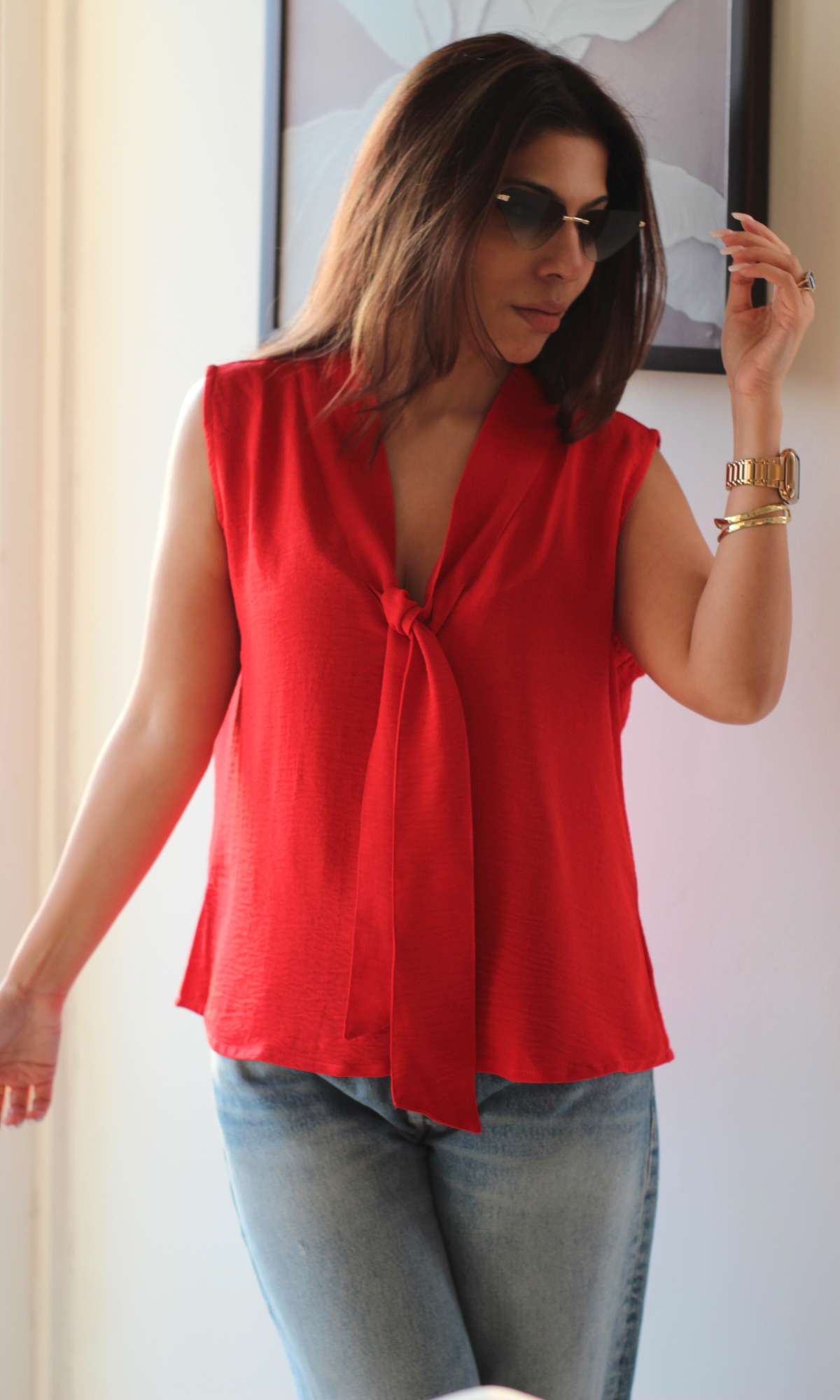 Crimson Tie Detail Top
