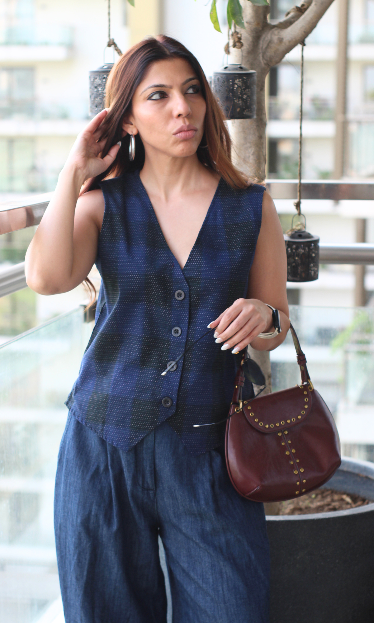 Blue Noir Checked Cotton Waistcoat