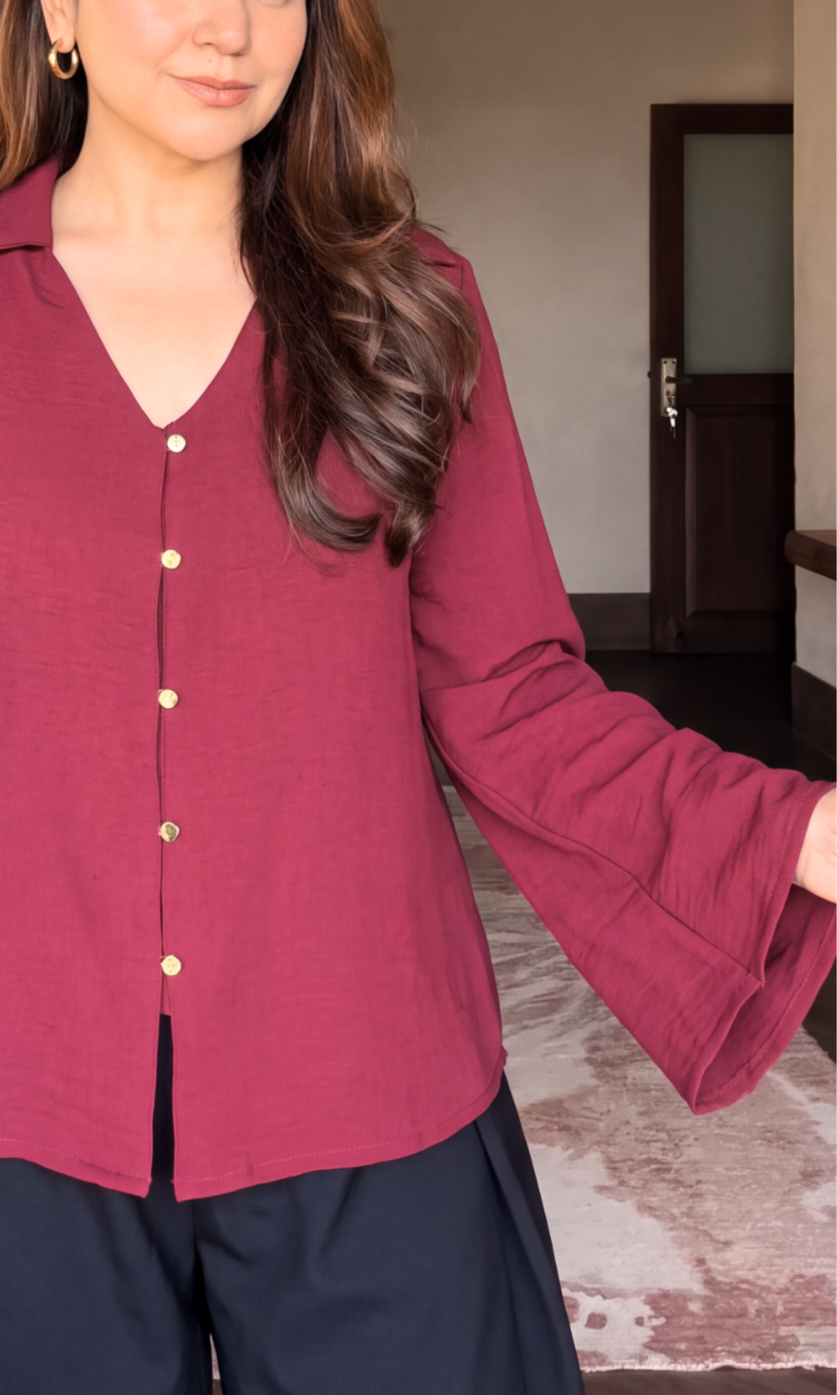 Cranberry Flared Sleeve Shirt