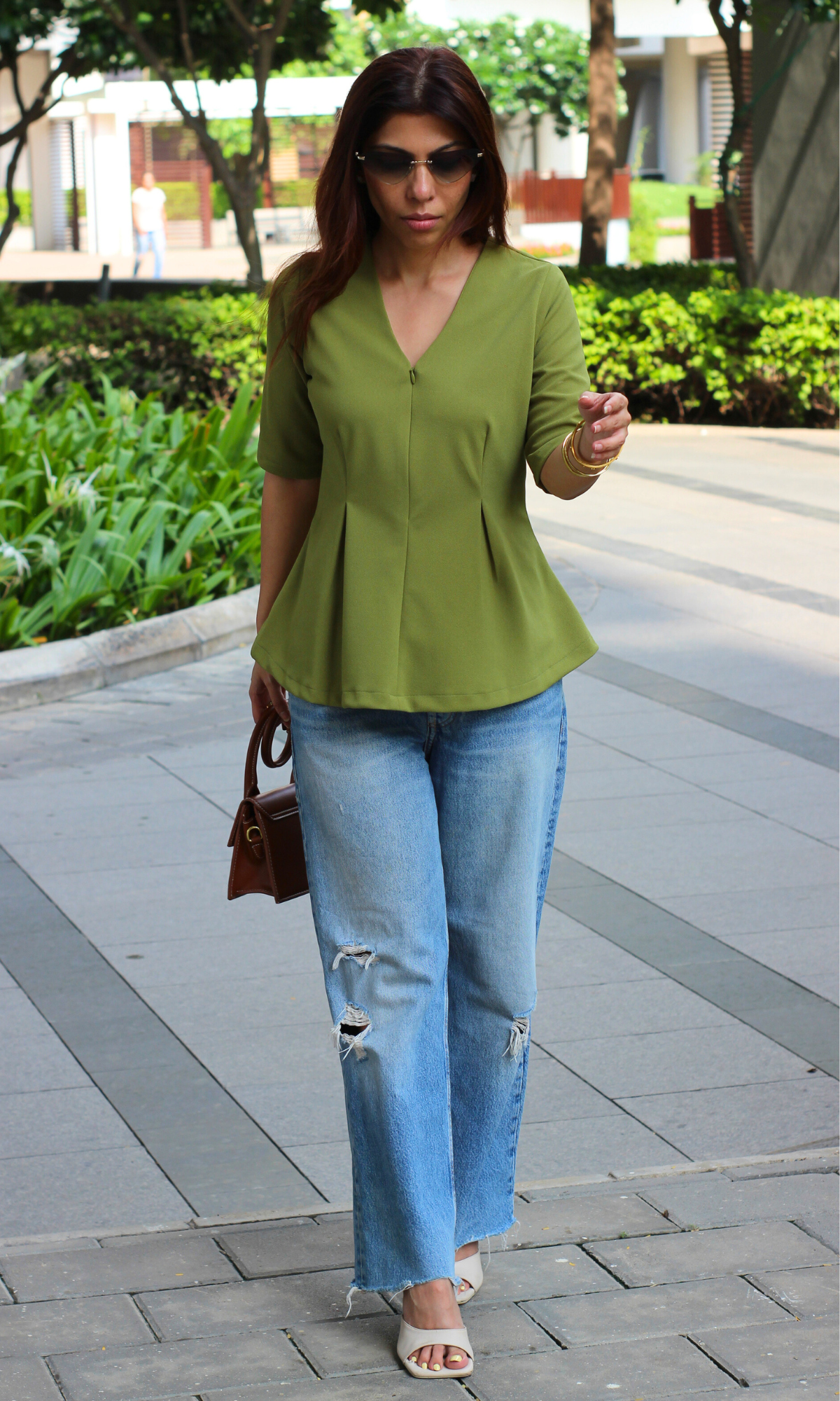 Pear Green Sleek-Pleat Detail Top