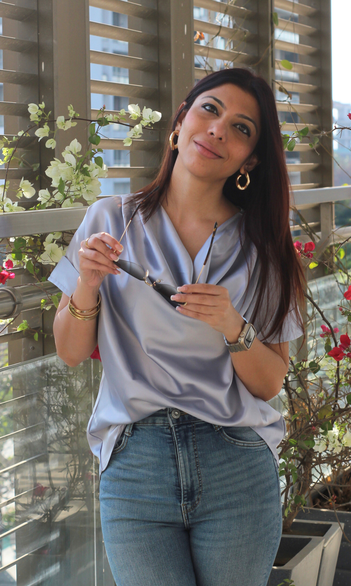 Steel Blue Cowl Neck Top