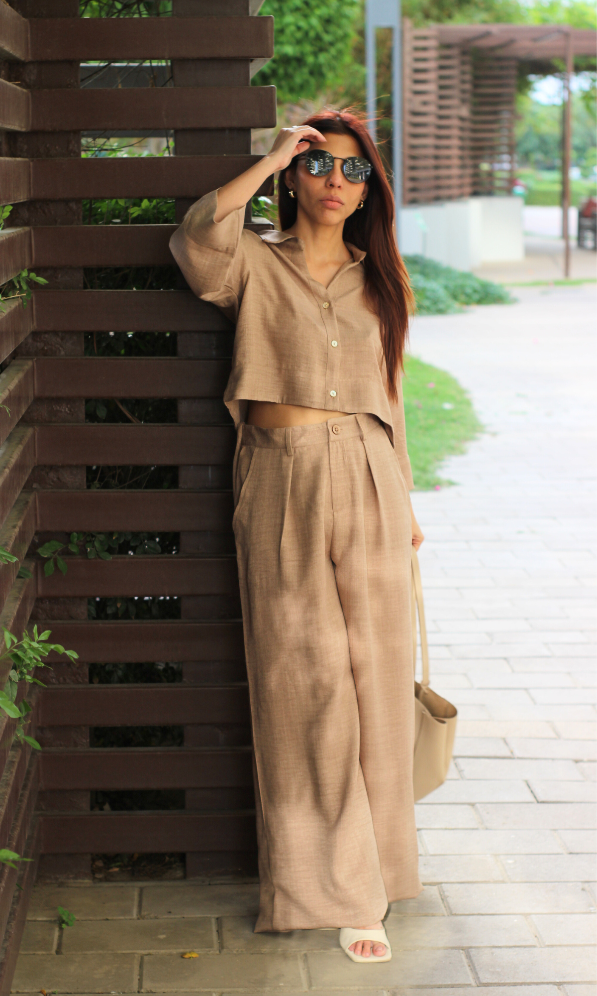 Sand Dune Cropped Shirt with Loose Pants Co-ord