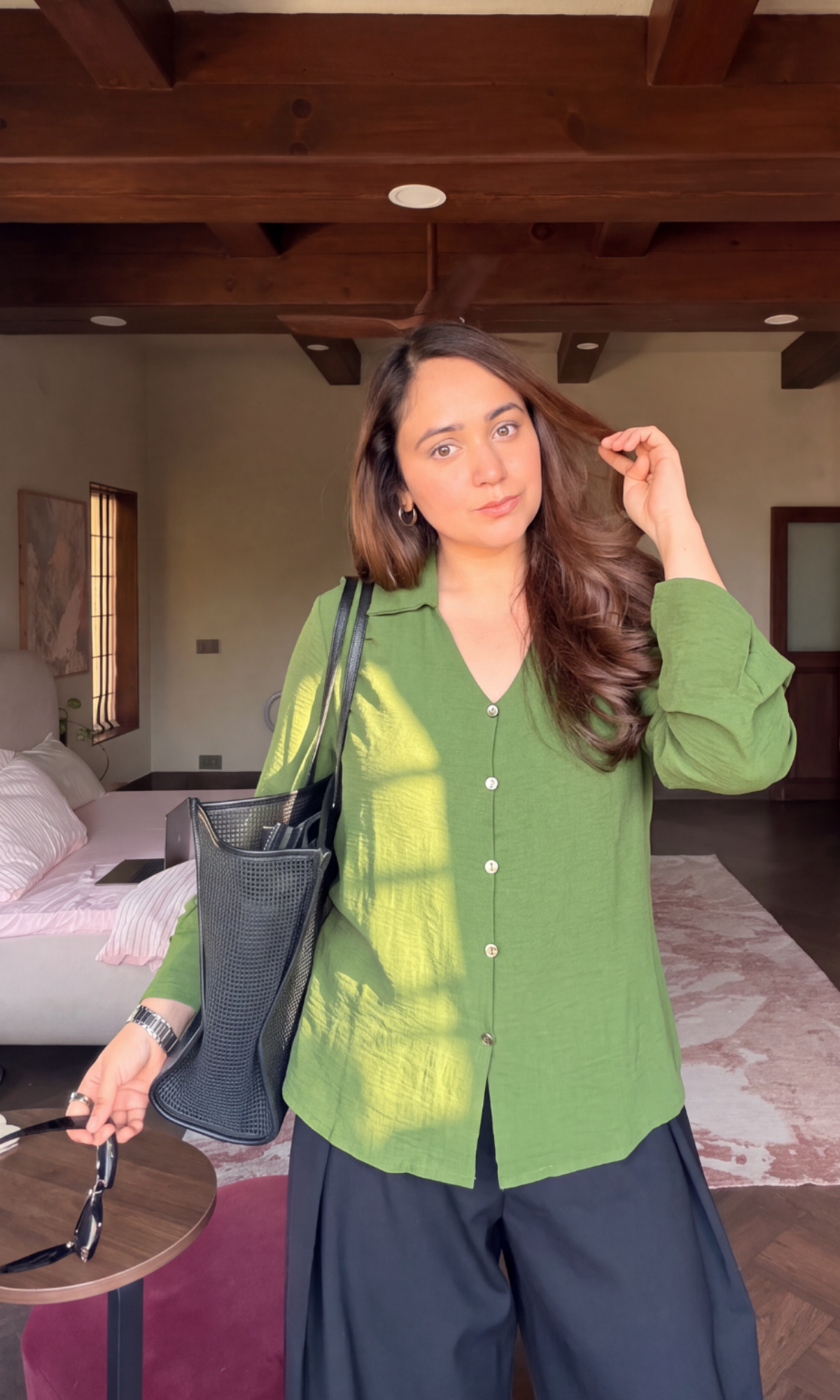 Matcha Green Flared Sleeve Shirt