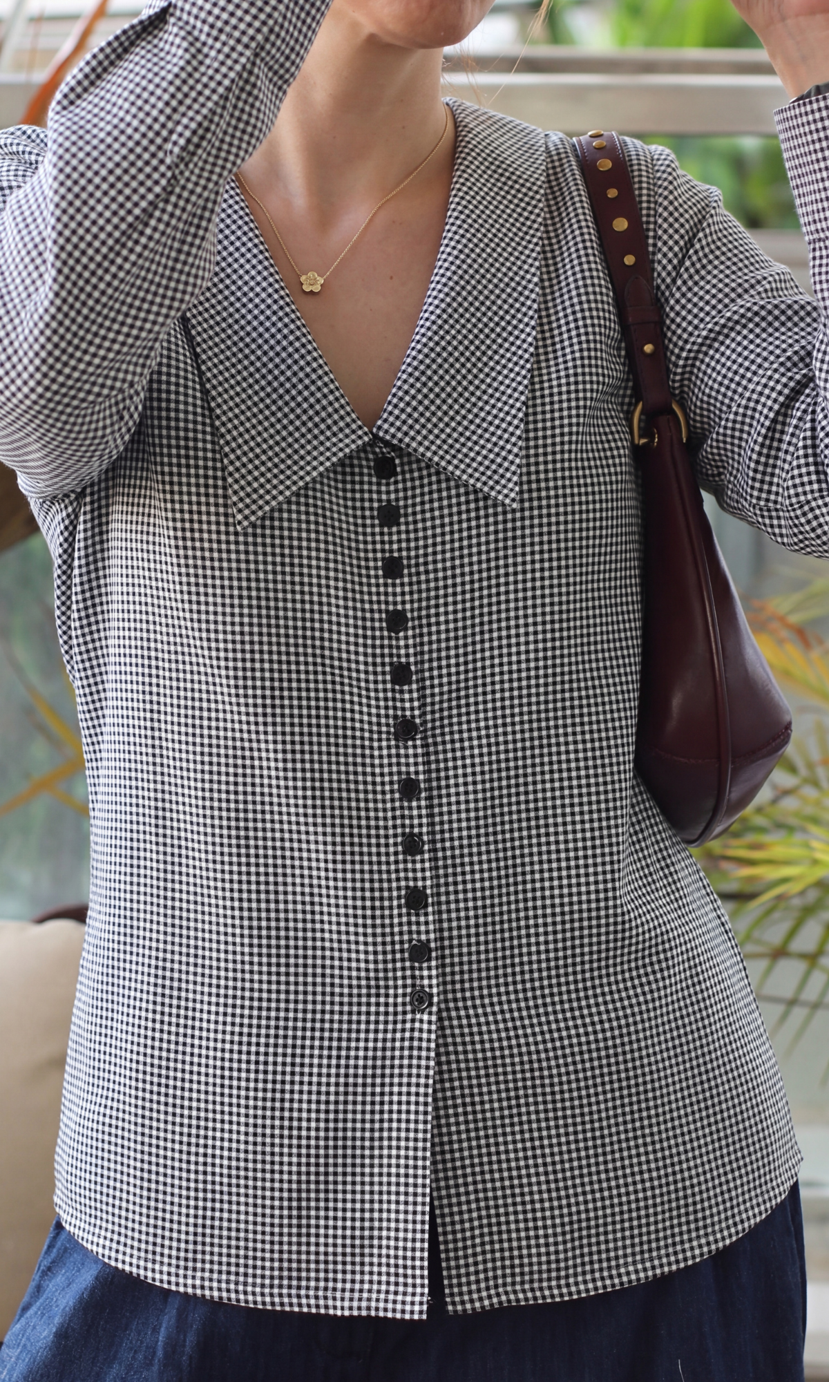 Gingham Oversized Collar Blouse