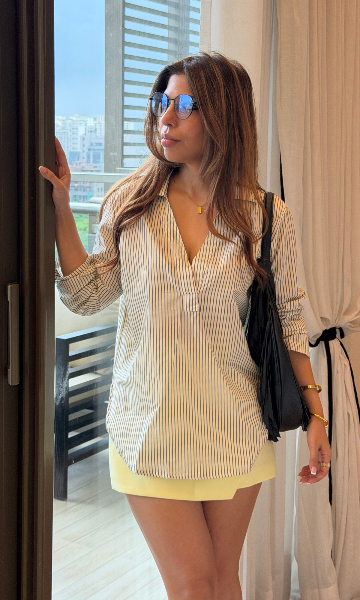Ivory Striped Dolman Sleeve Popover Blouse