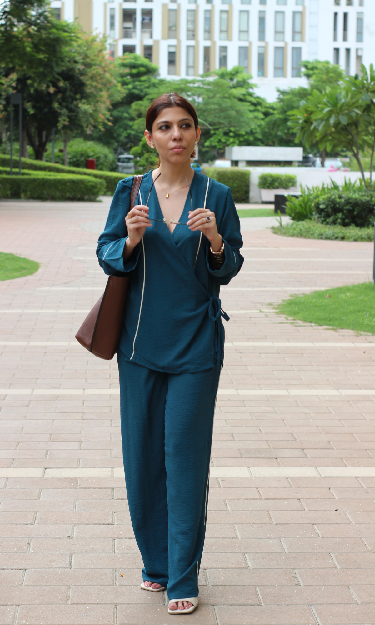 Teal Drift Outline Kimono Co-ord