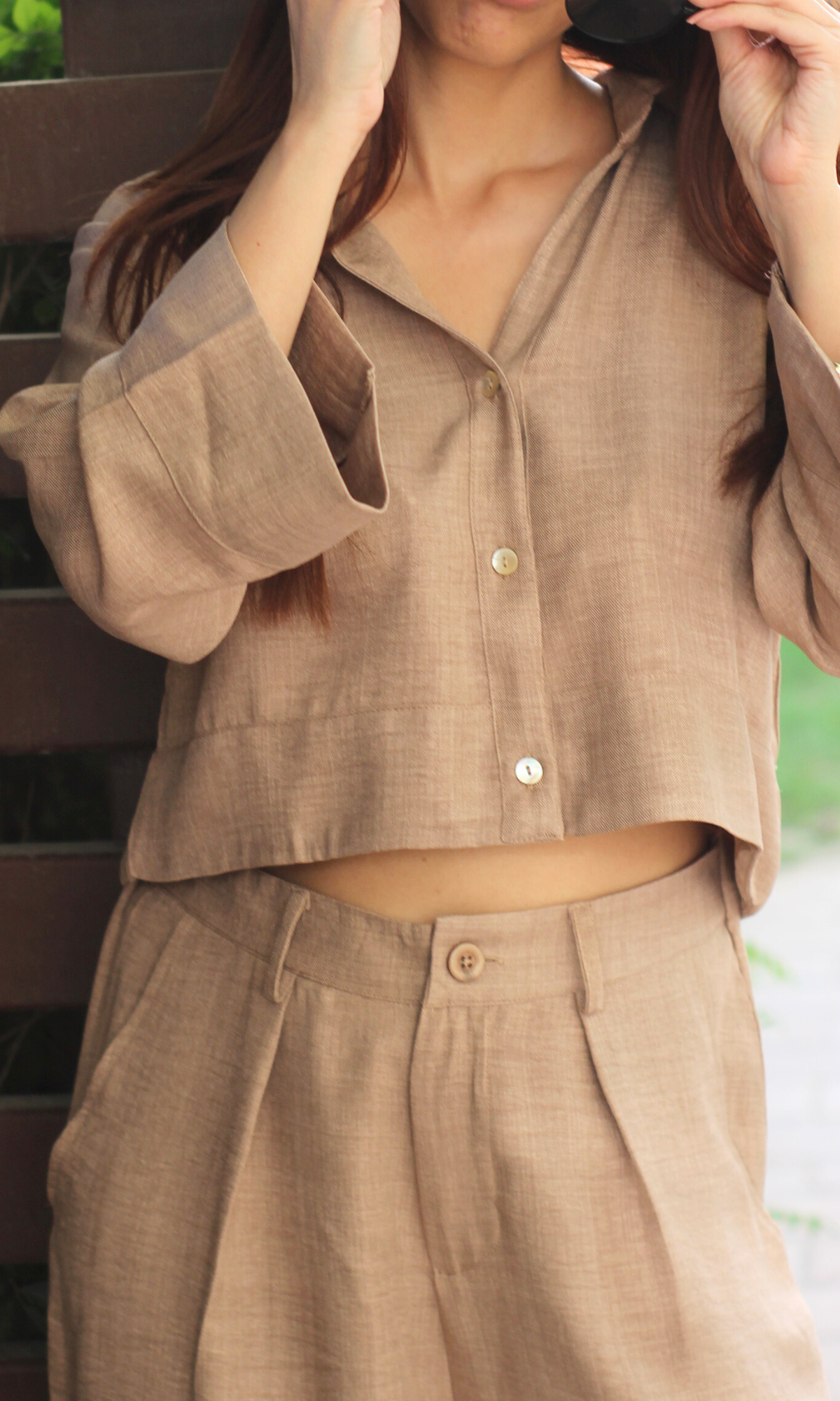 Sand Dune Cropped Shirt with Loose Pants Co-ord