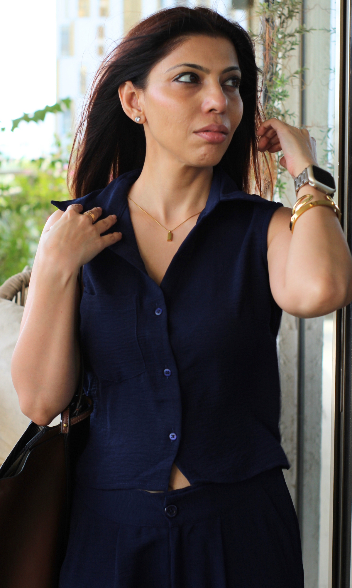 Midnight Sleeveless Cropped Shirt with Loose Pants Co-ord