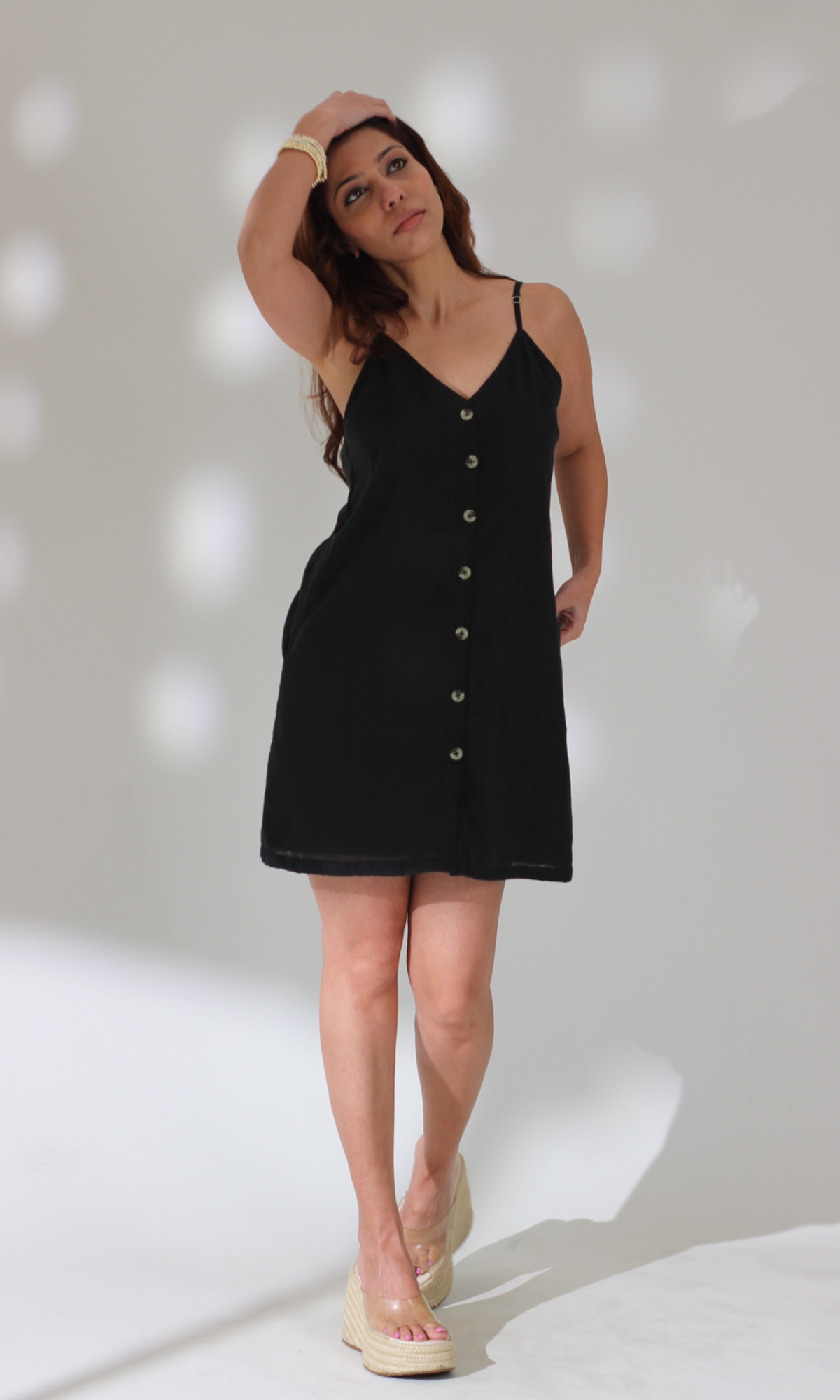 Smoked Black Buttoned Noodle SummerDress