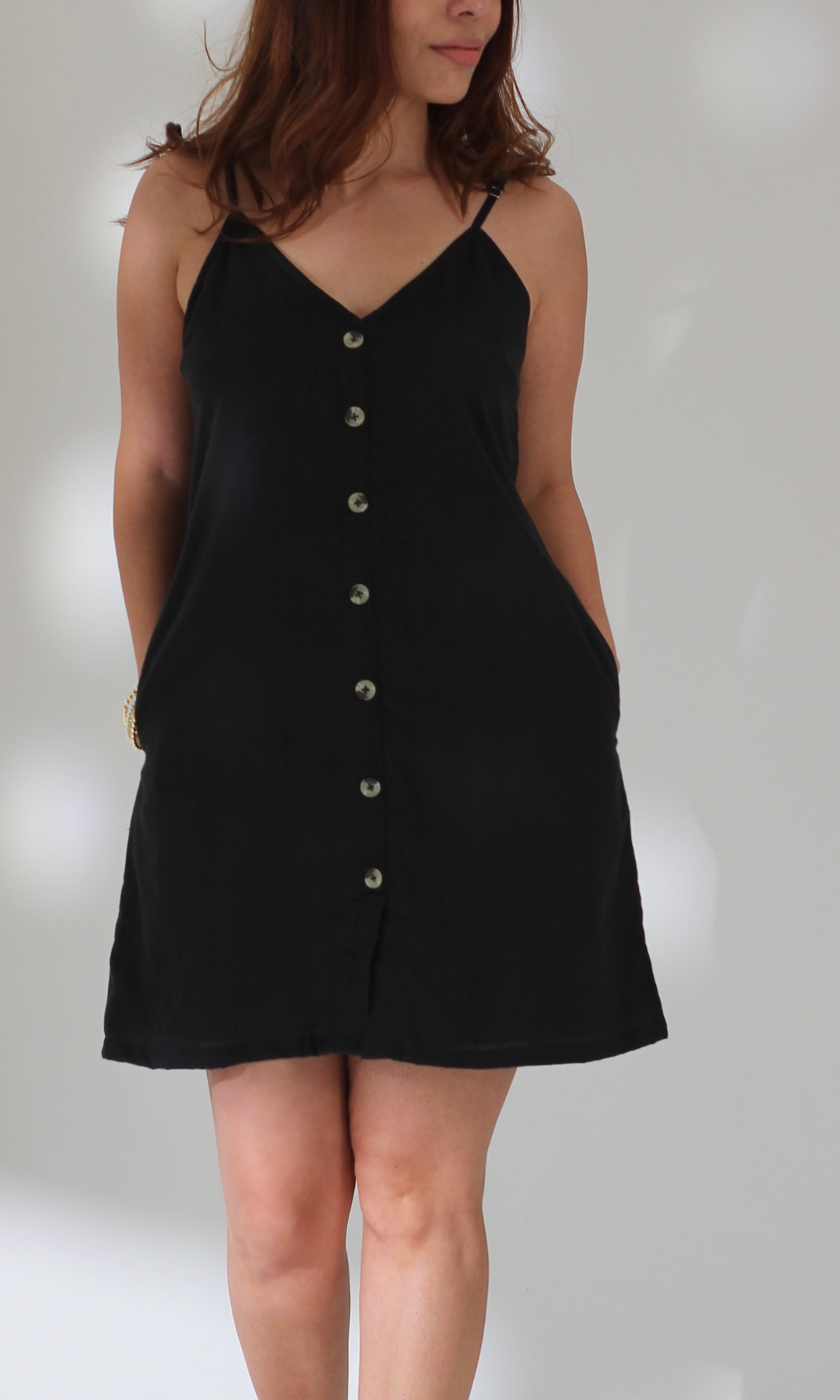 Smoked Black Buttoned Noodle SummerDress