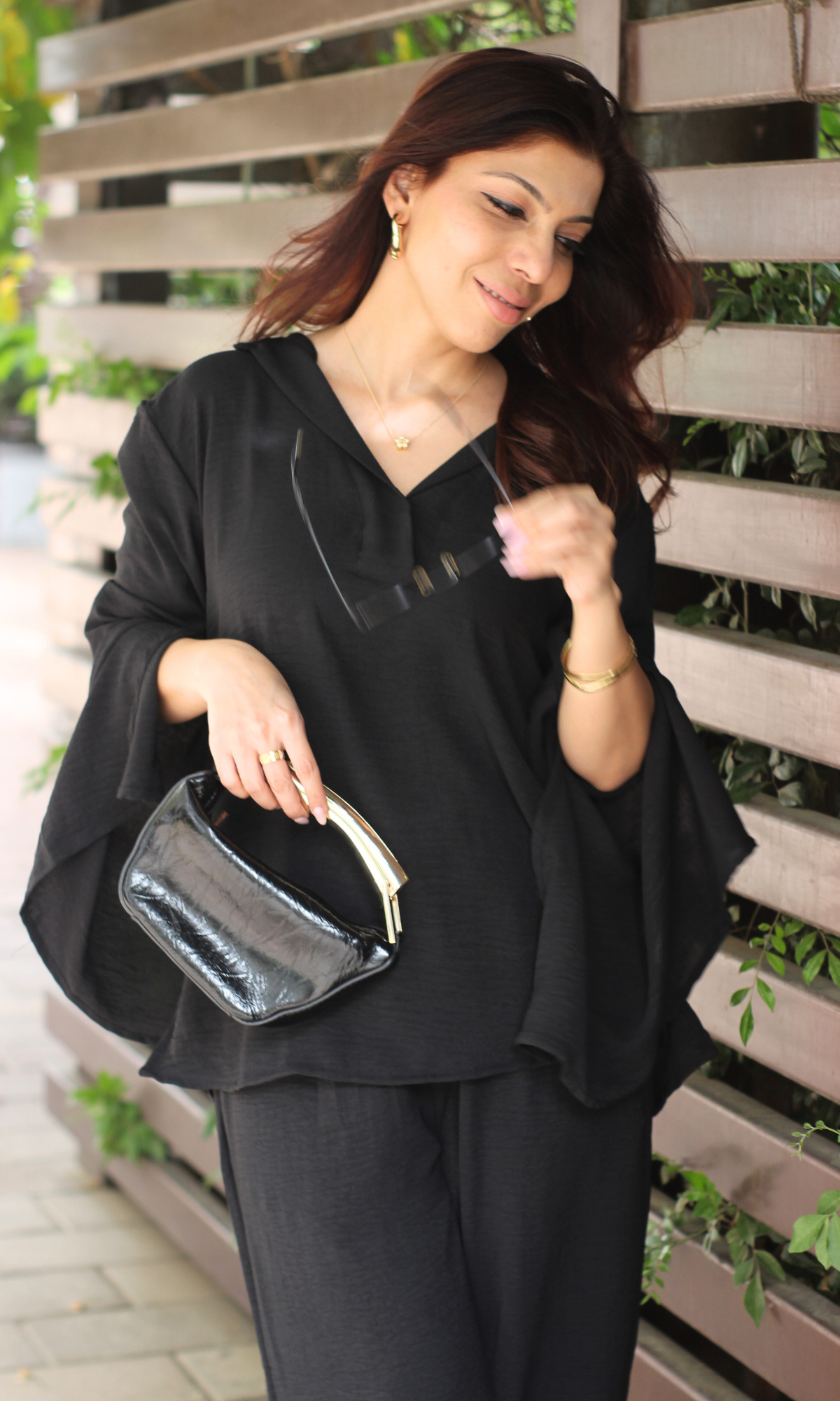 Black Slit Sleeves Top and Pants Co-ord