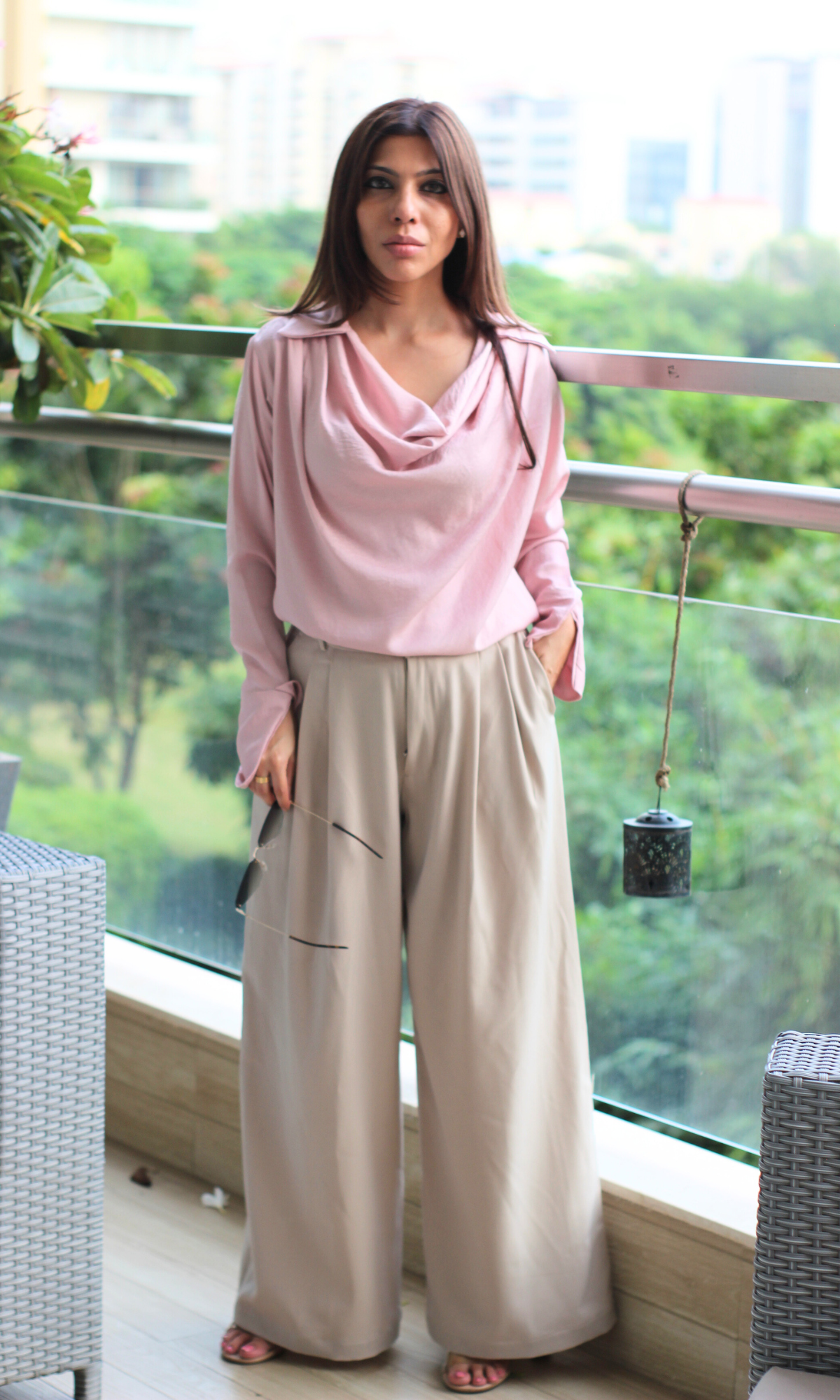 Rose Mist Collared Cowl Neck Top