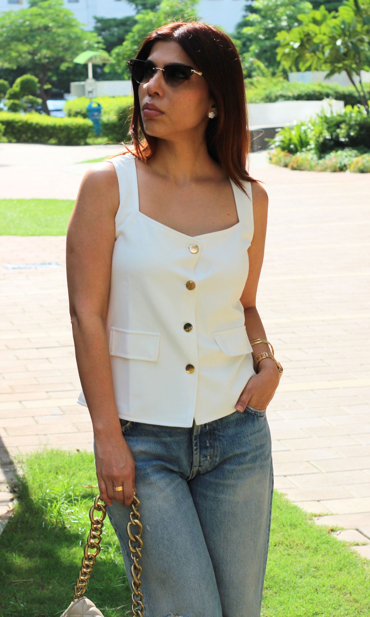 White Squared Neck Waist coat