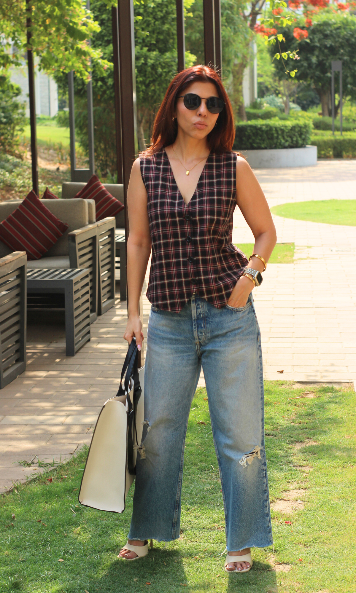 Blush Grid Checkmate Waist Coat
