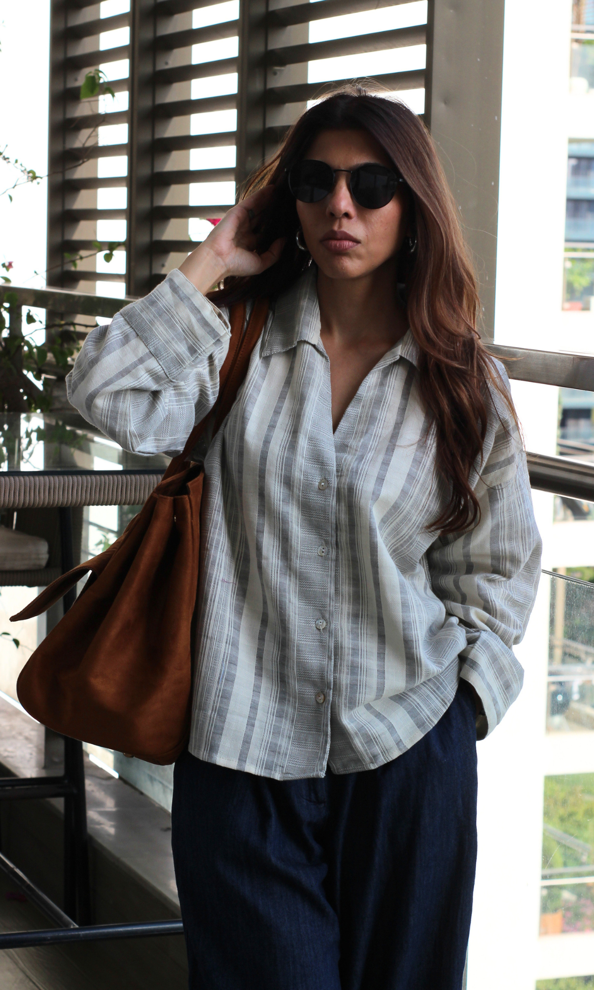 Ivory Linear Cotton Loose Shirt