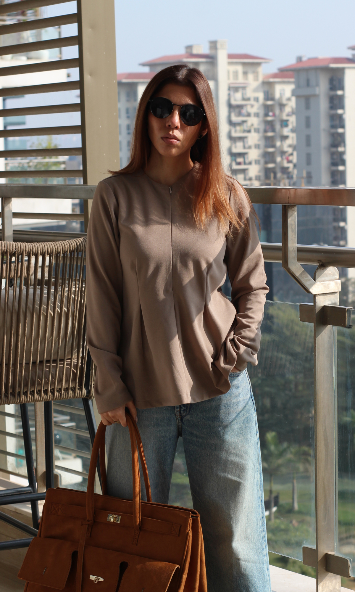 Greige Sleeved Sleek Top