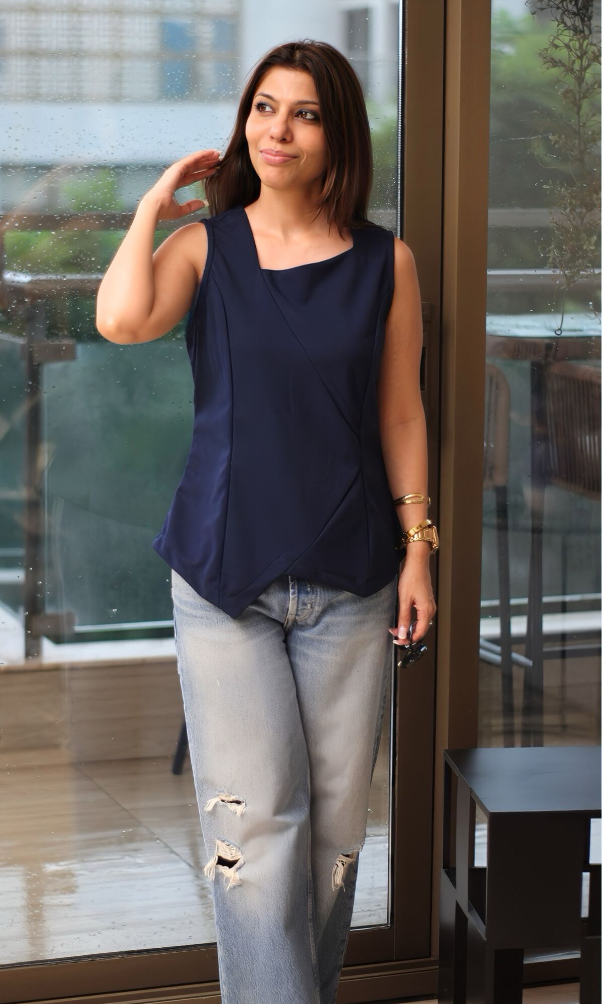 Midnight Navy Angular Detail Top