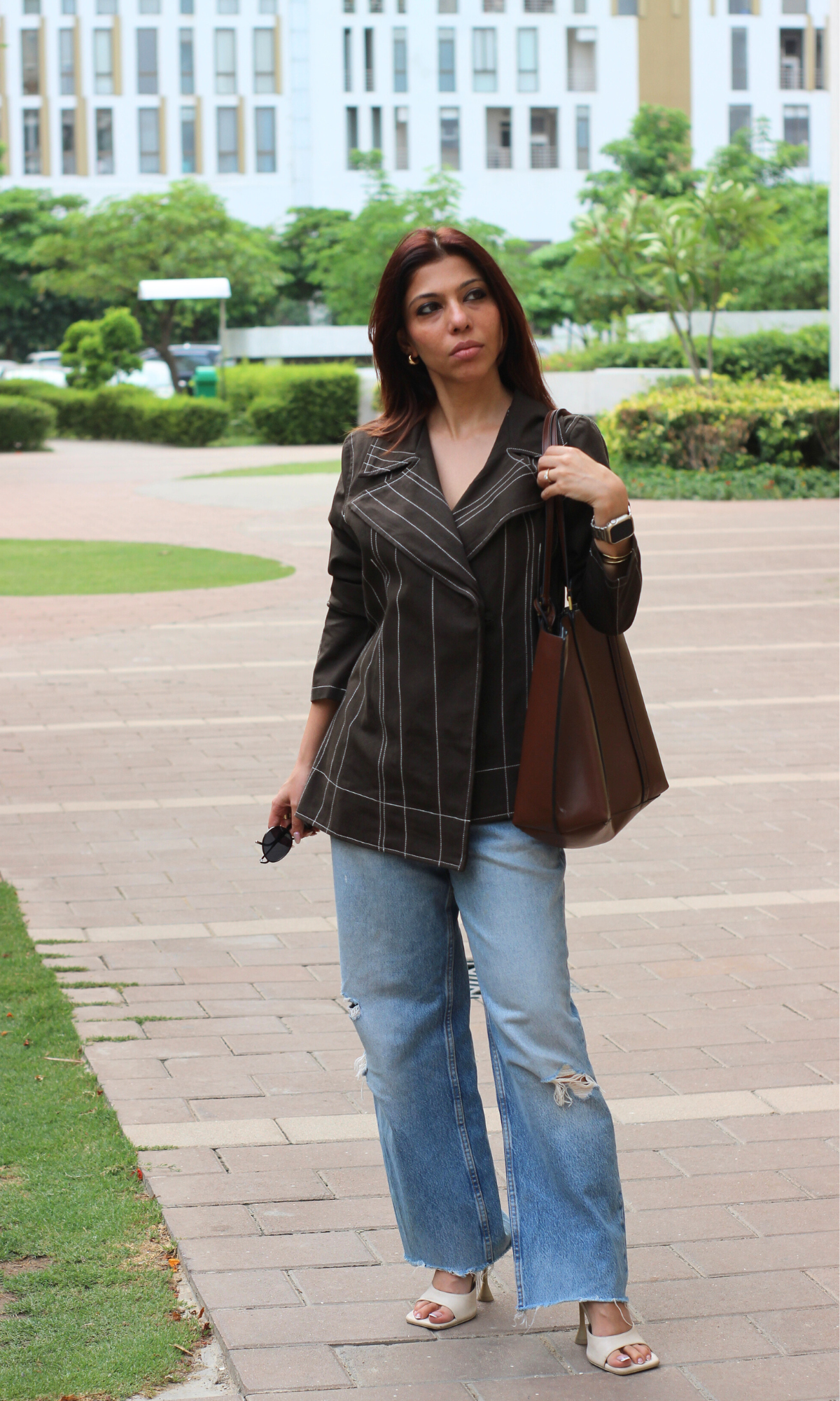 Olive Brown Contrast Stitch Jacket