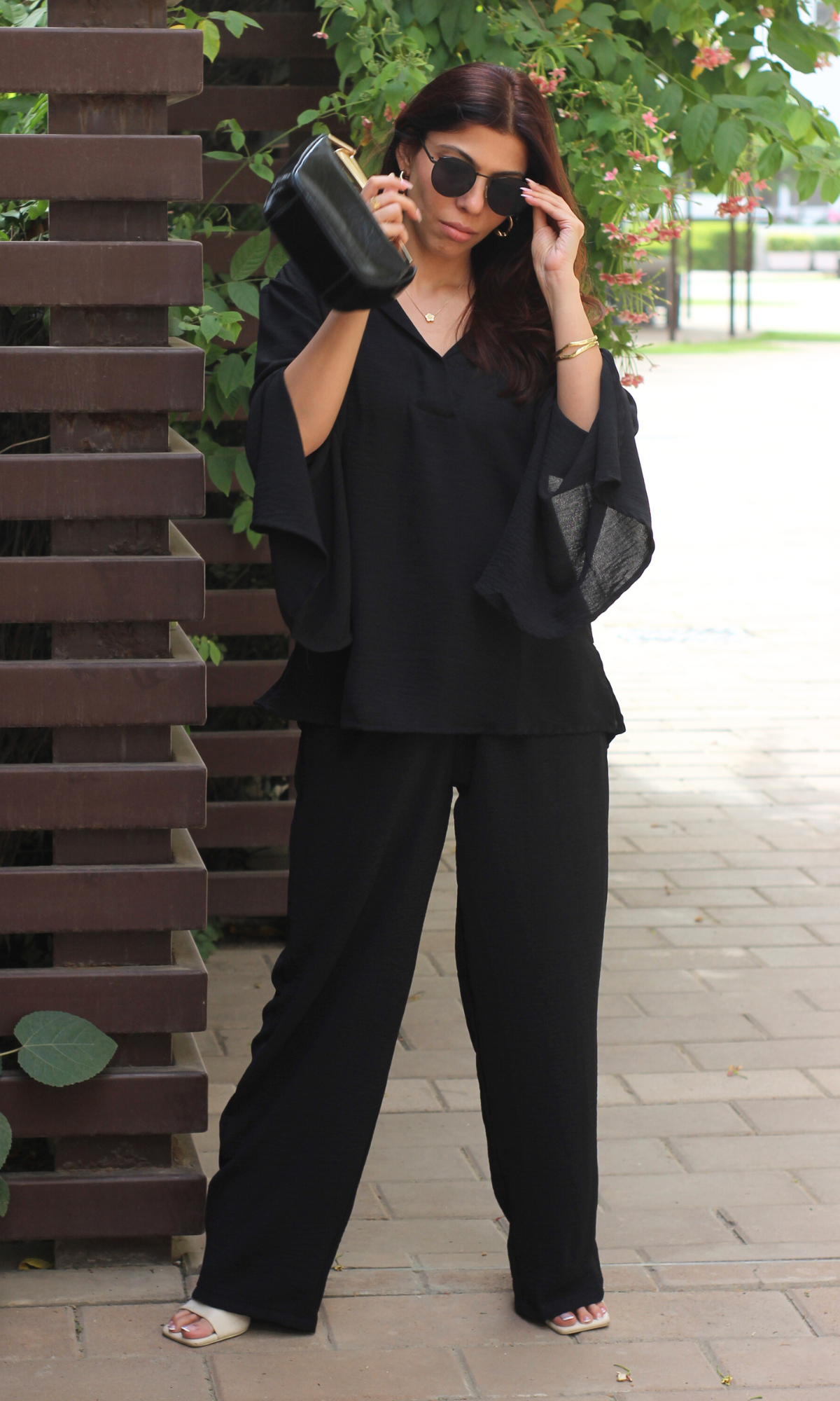 Black Slit Sleeves Top and Pants Co-ord