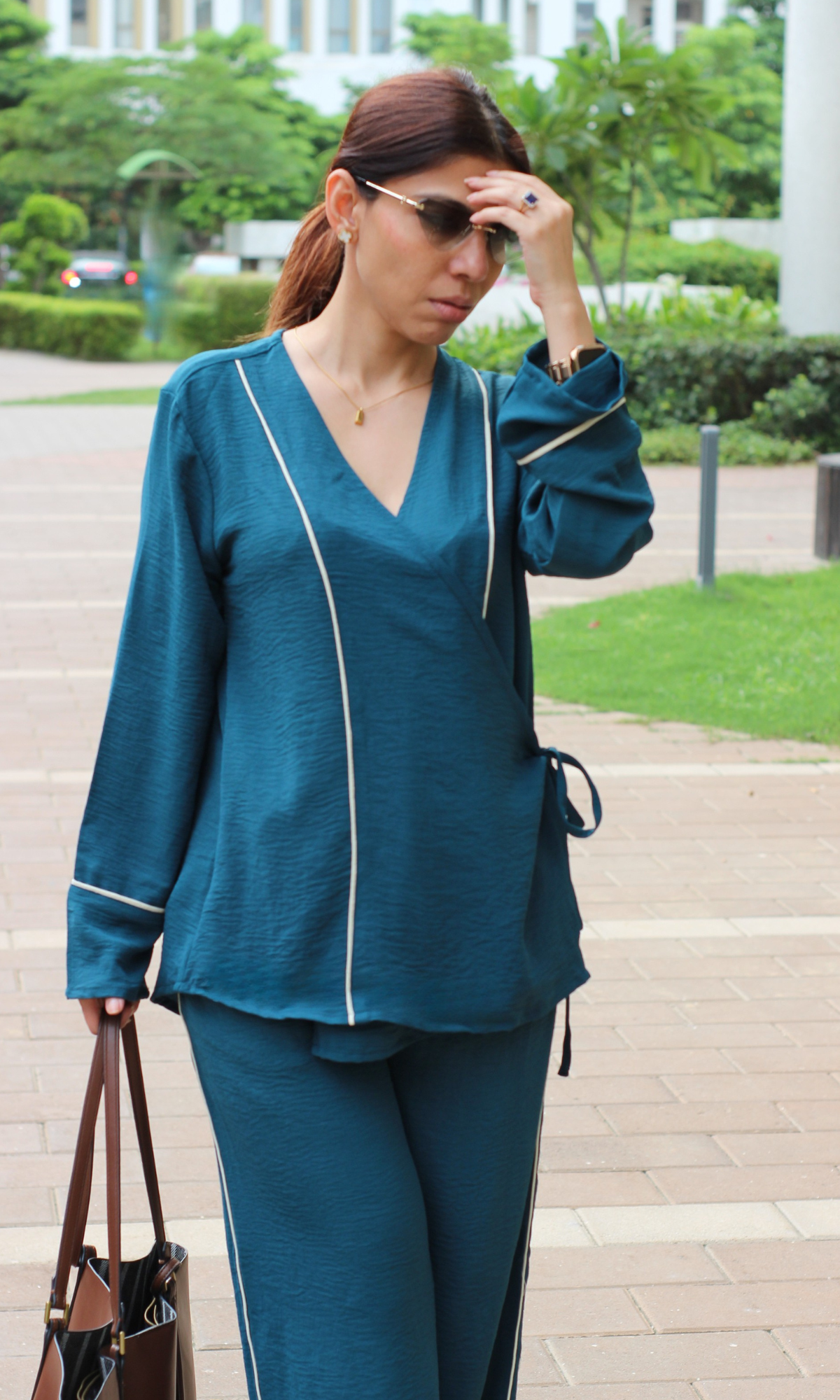 Teal Drift Outline Kimono Co-ord