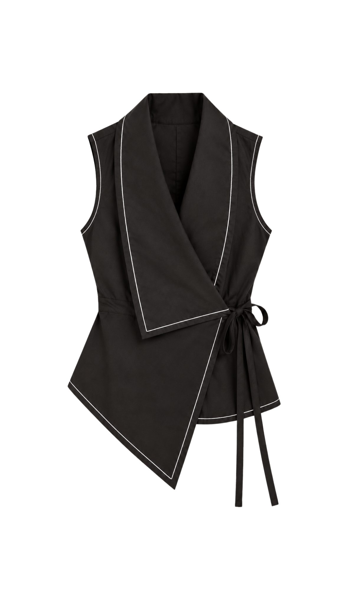Coffee Cotton Contrast Shawl-Collar Top