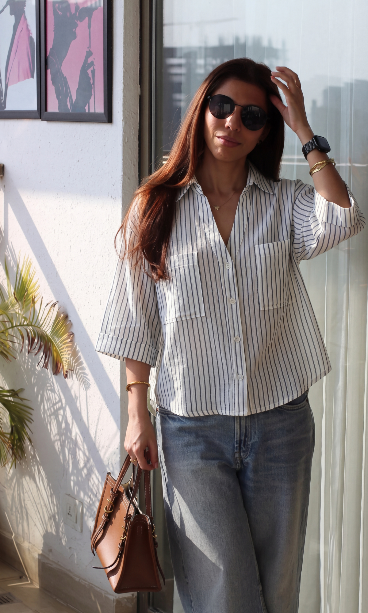 Charcoal Striped Cropped Shirt
