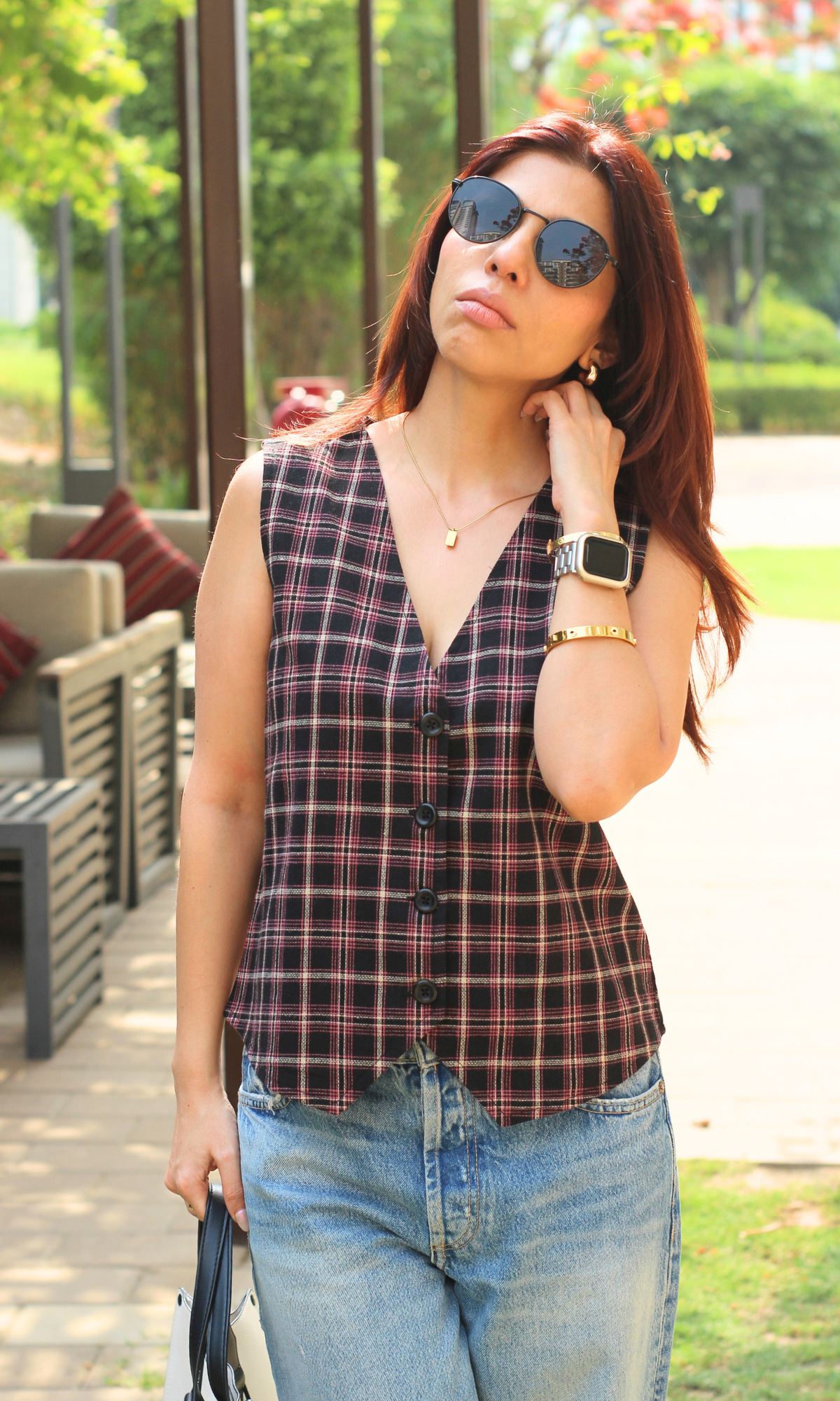 Blush Grid Checkmate Waist Coat