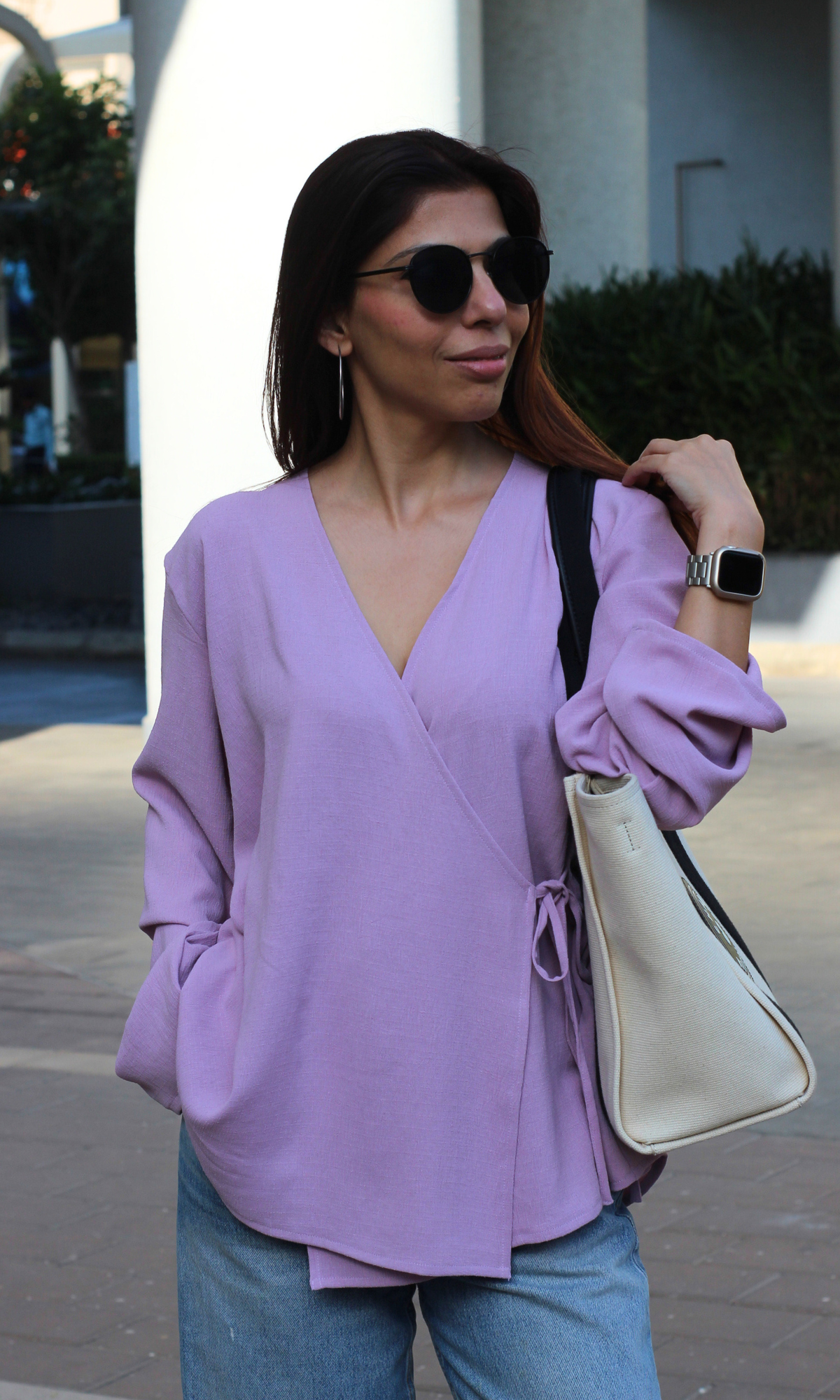 Pastel Plum Textured Tie Detail Kimono Top