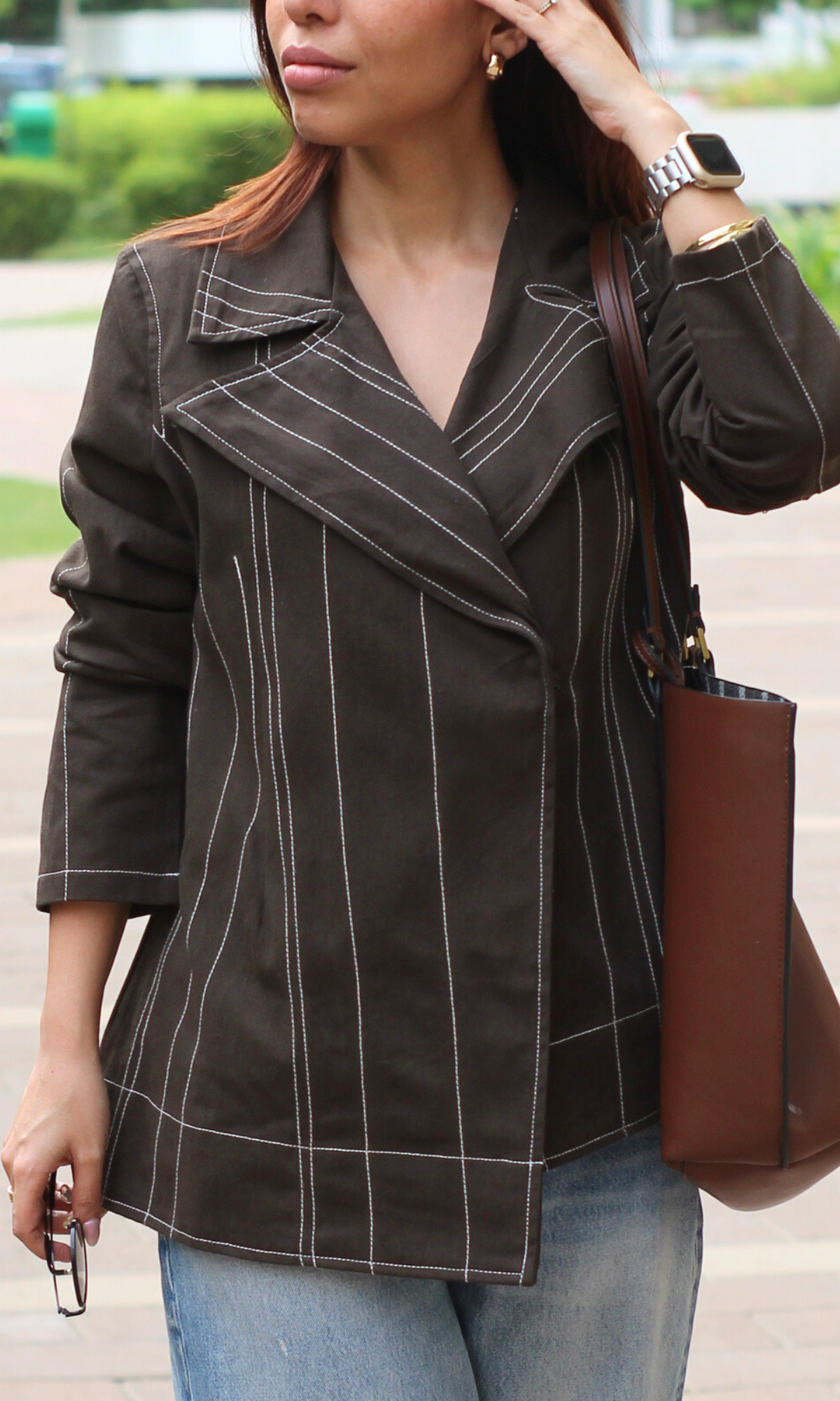 Olive Brown Contrast Stitch Jacket