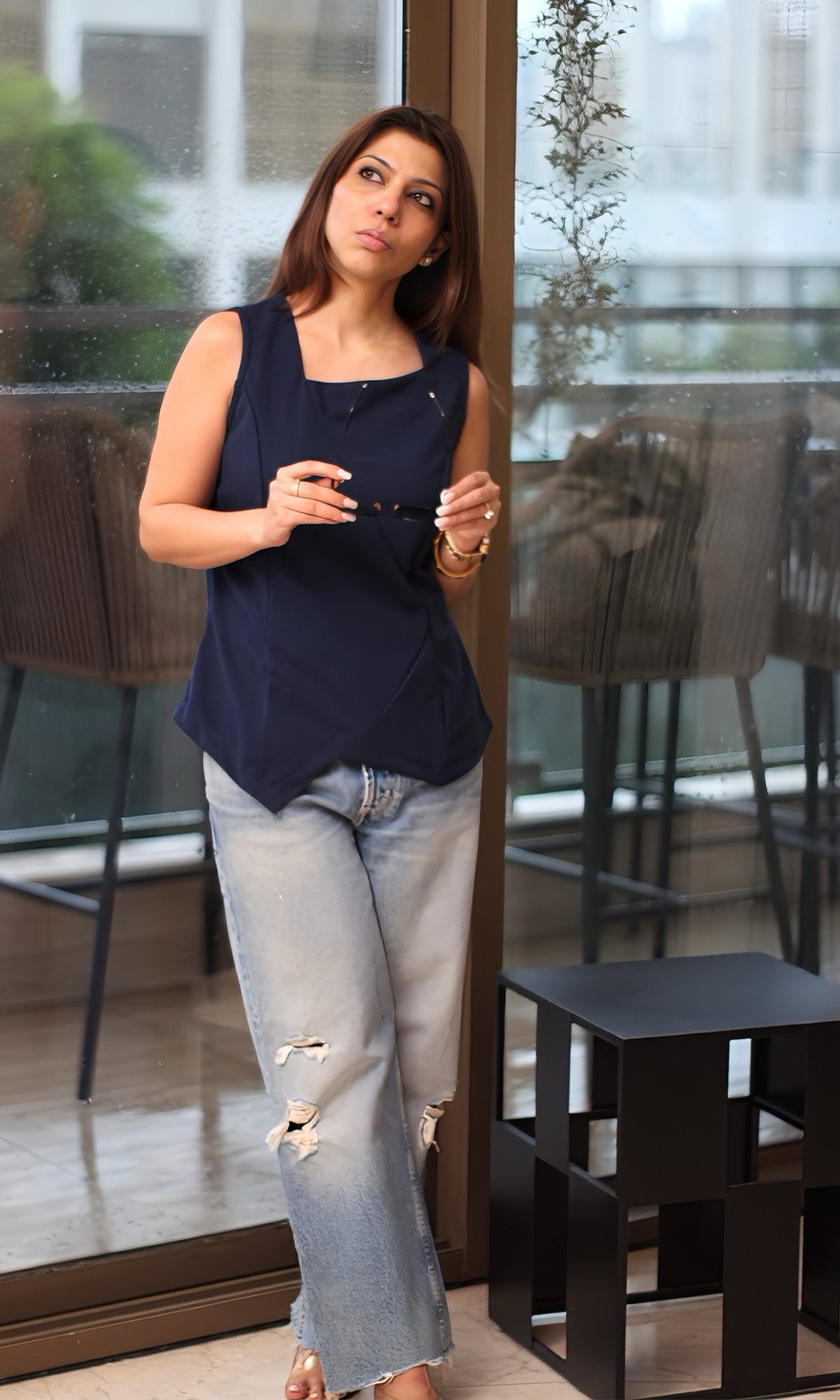 Midnight Navy Angular Detail Top