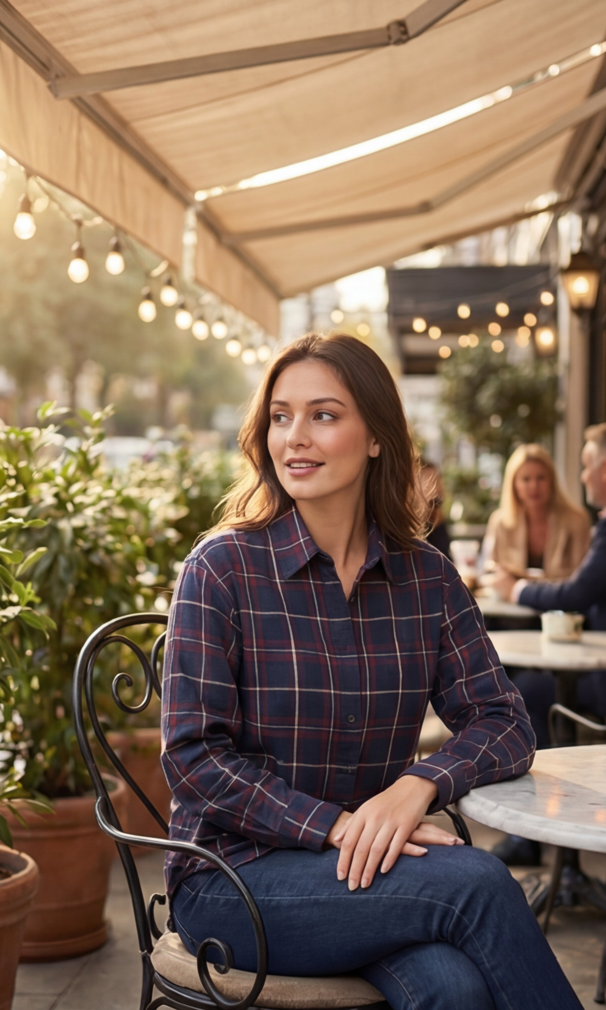 Navy Red Cotton Checked Shirt