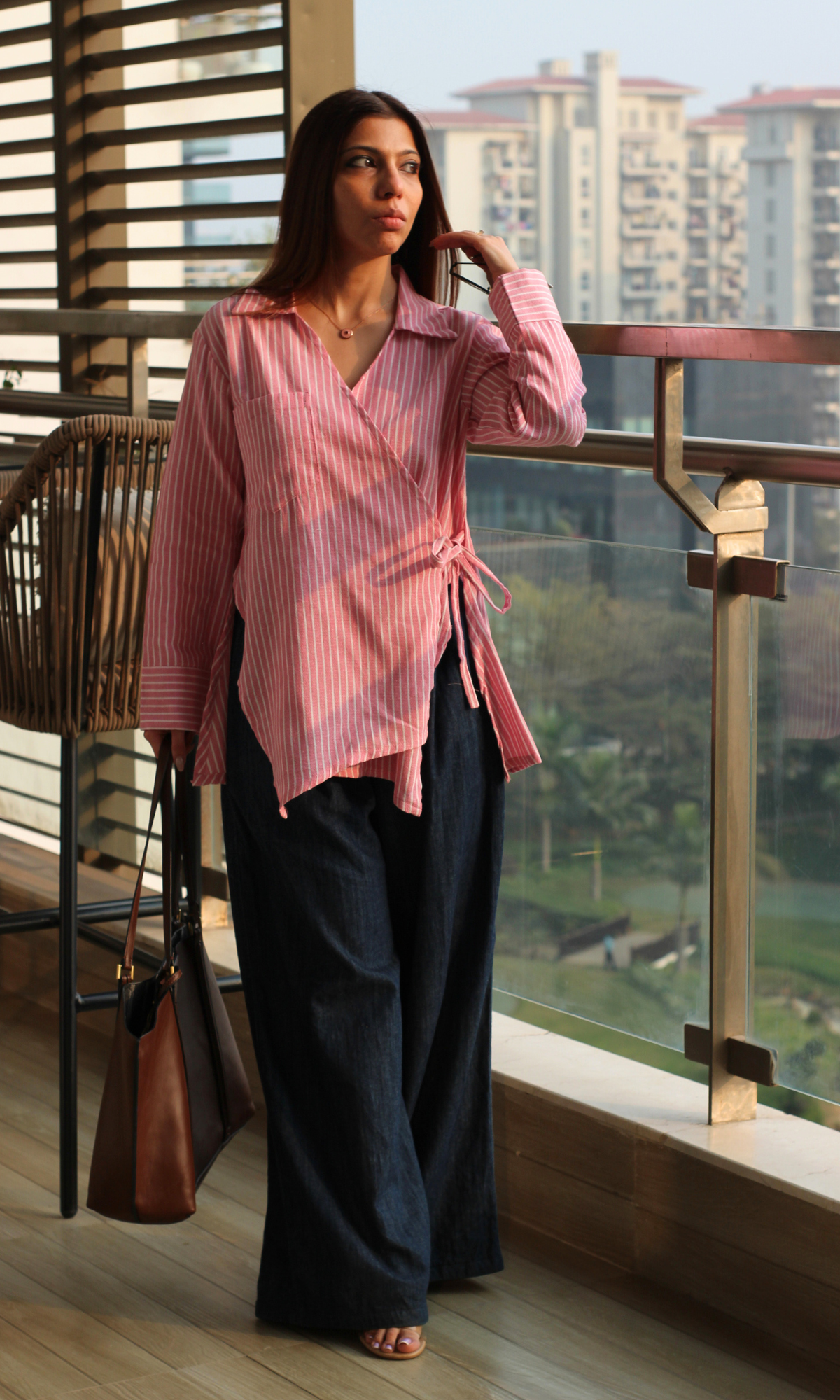 Pink Parallel Cuts Detail Kimono Top