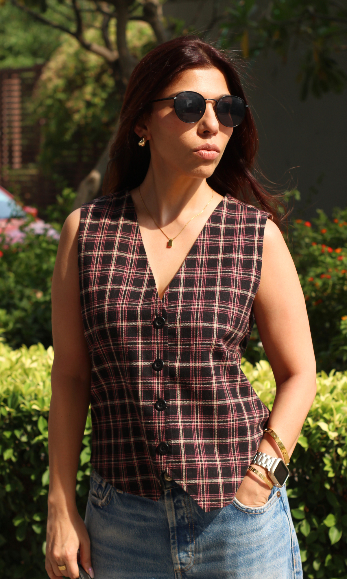 Blush Grid Checkmate Waist Coat