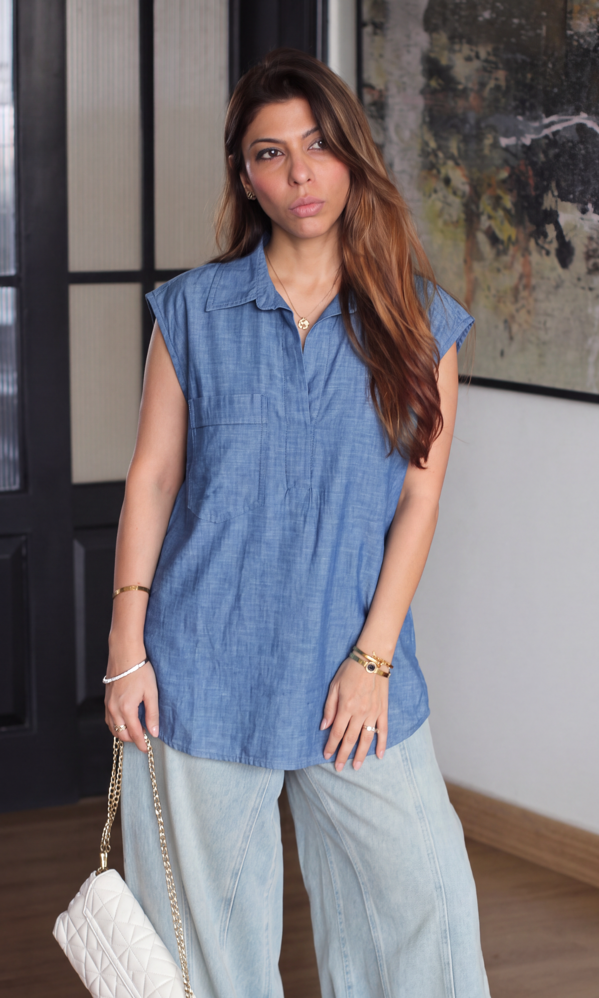Cool Blue Chambray Popover Tunic