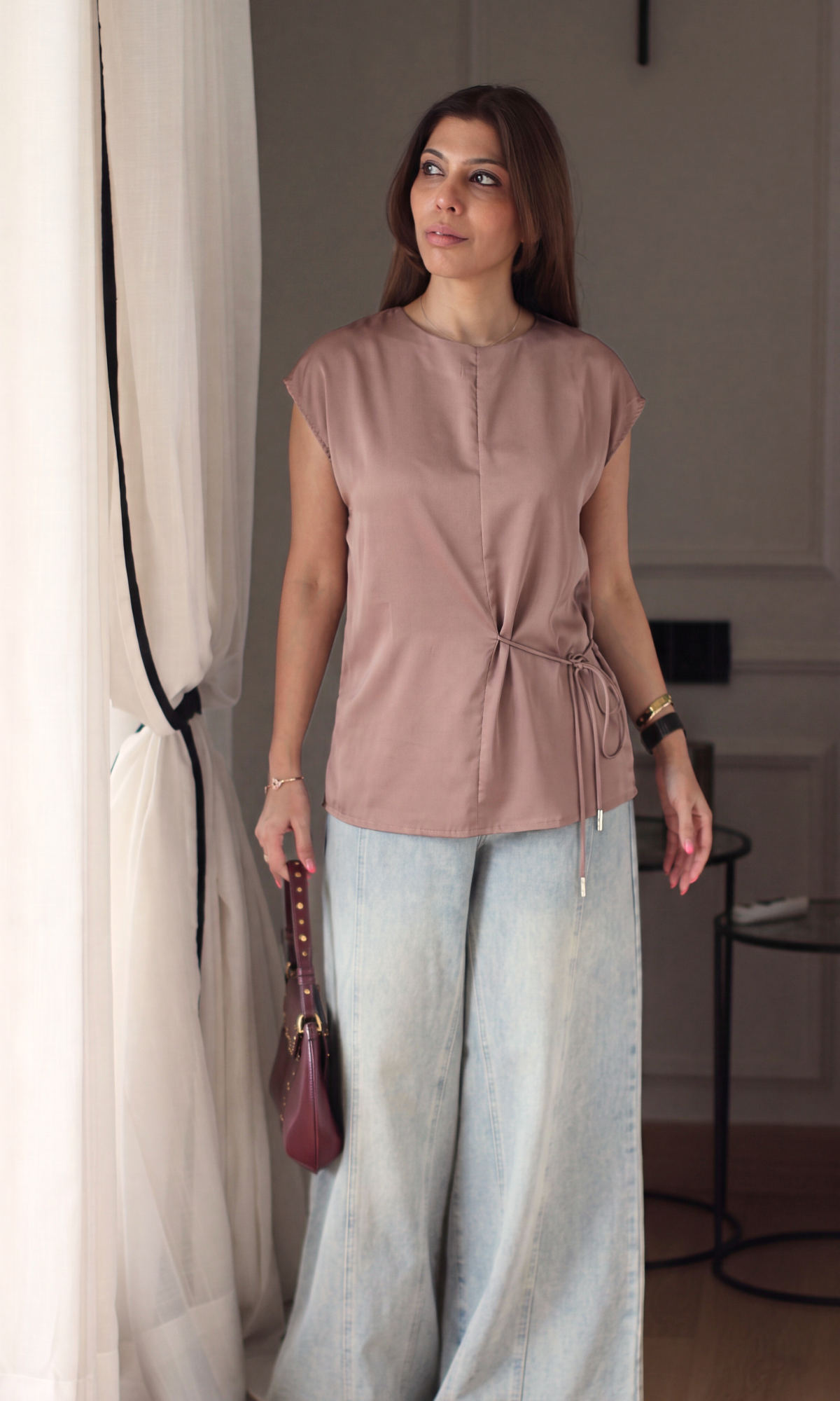 Brown Tie-Side Relaxed Top