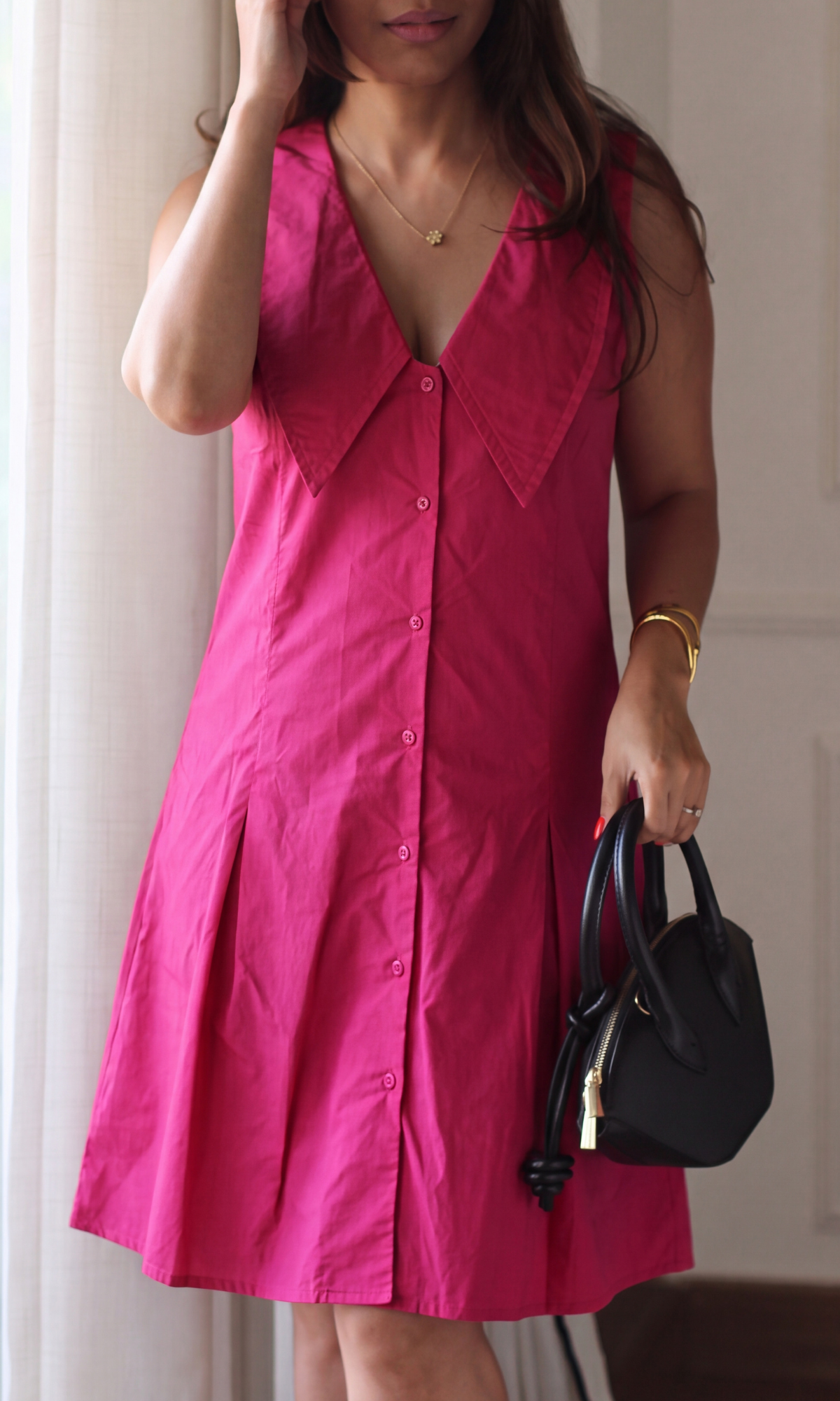 Fuchsia Poplin Oversized Collar Dress