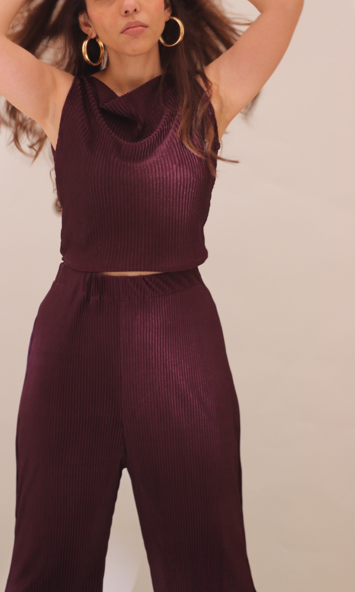 Wine Abstract Neck with Flared Pants