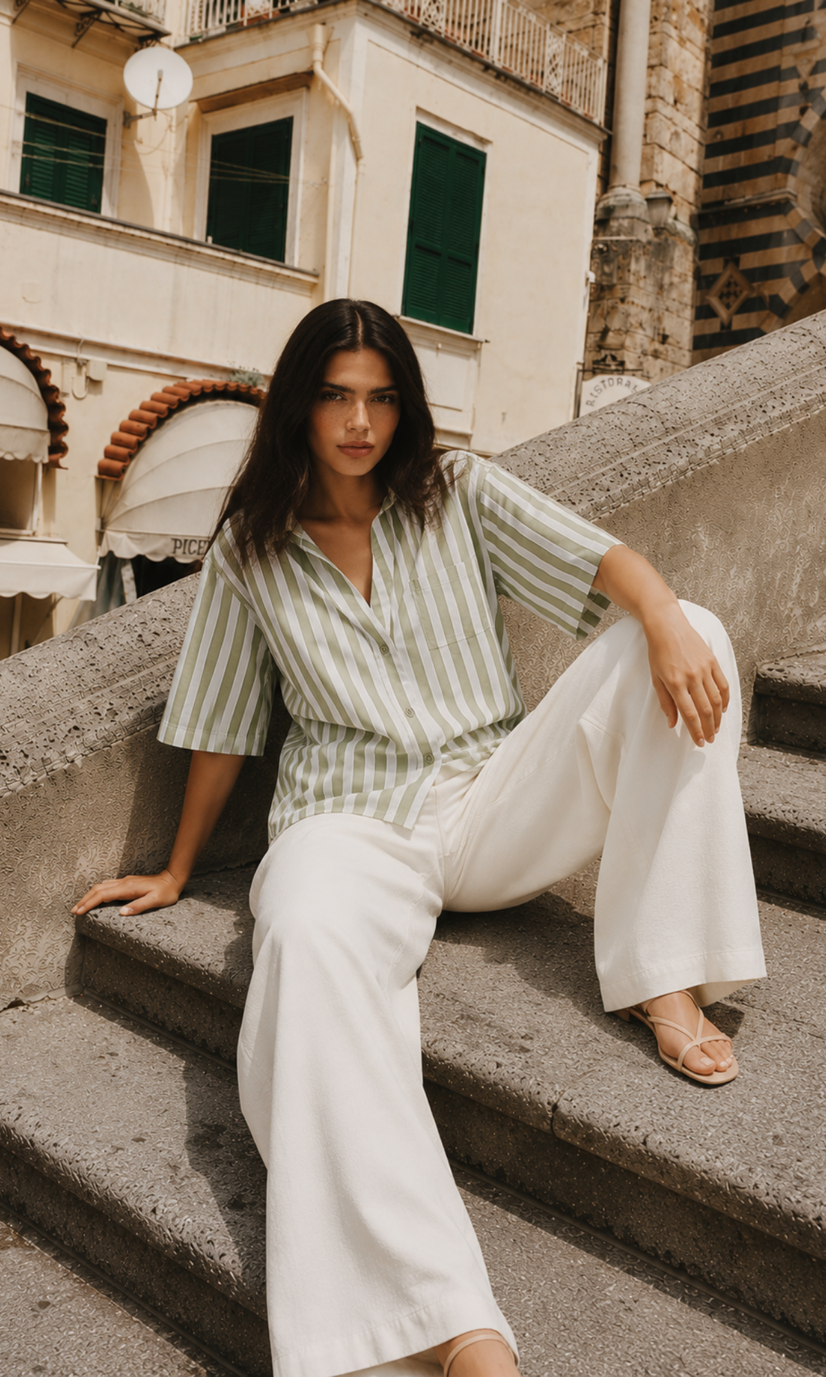 Green Weekend Stripe Loose Shirt