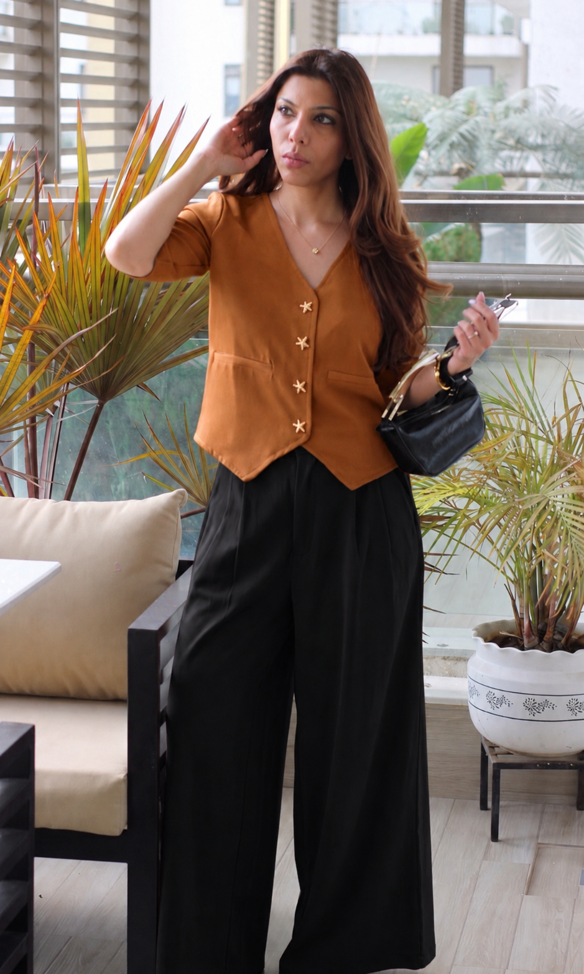 Tan Brown Sleeved Waistcoat