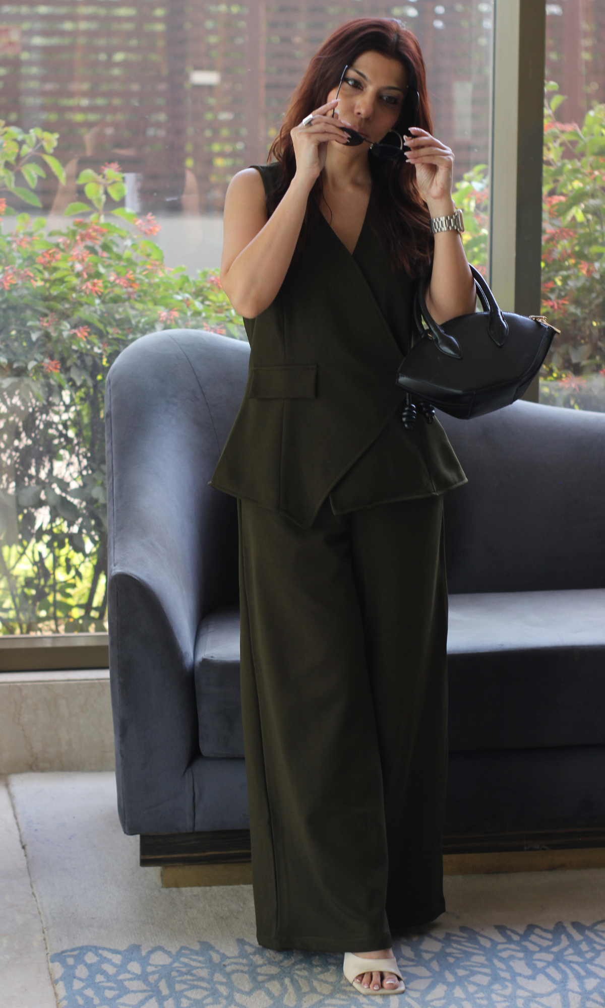 Dark Olive Side Waist Coat and Pants