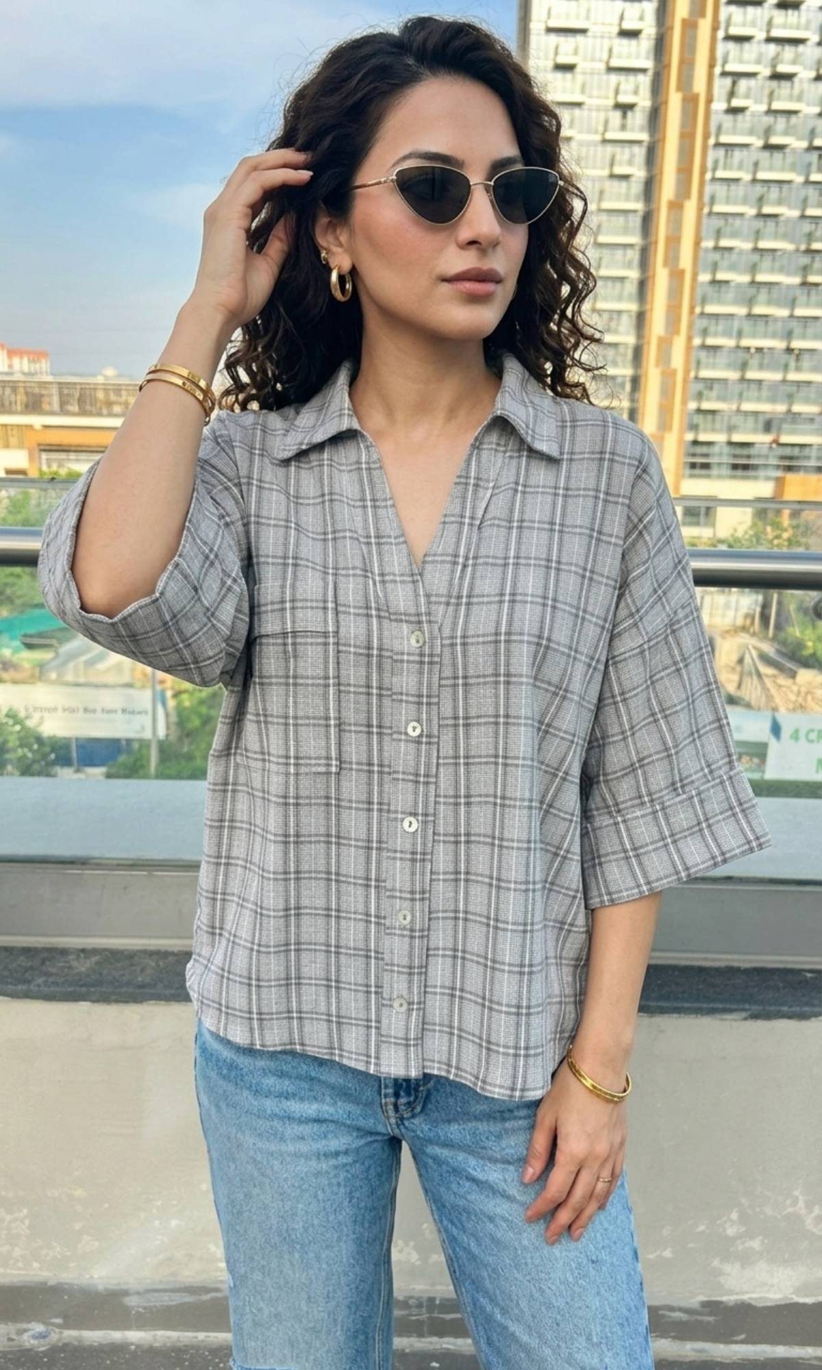 Grey Check Loose Shirt