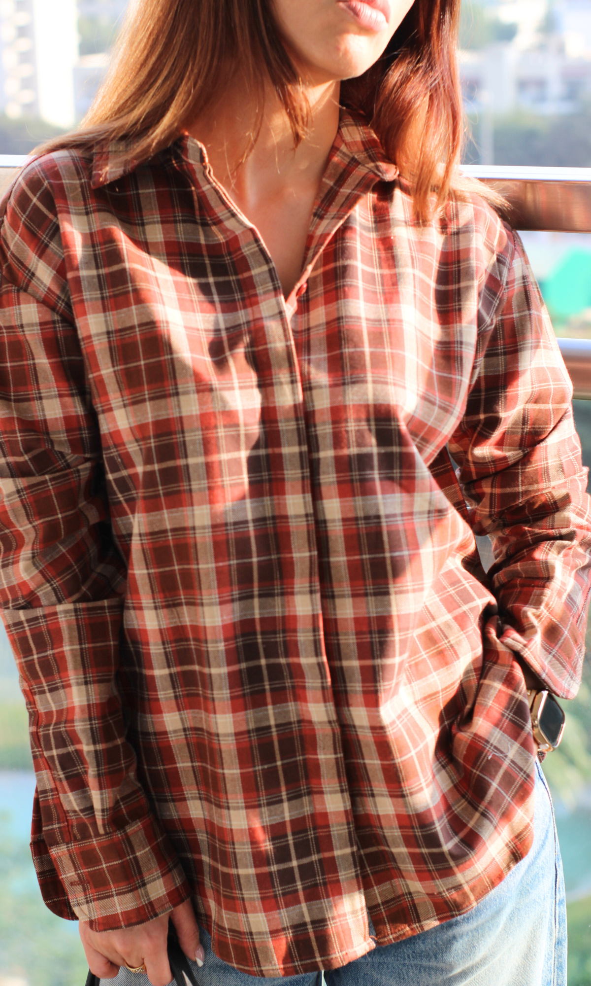 Brown Orange Plaid Checked Shirt