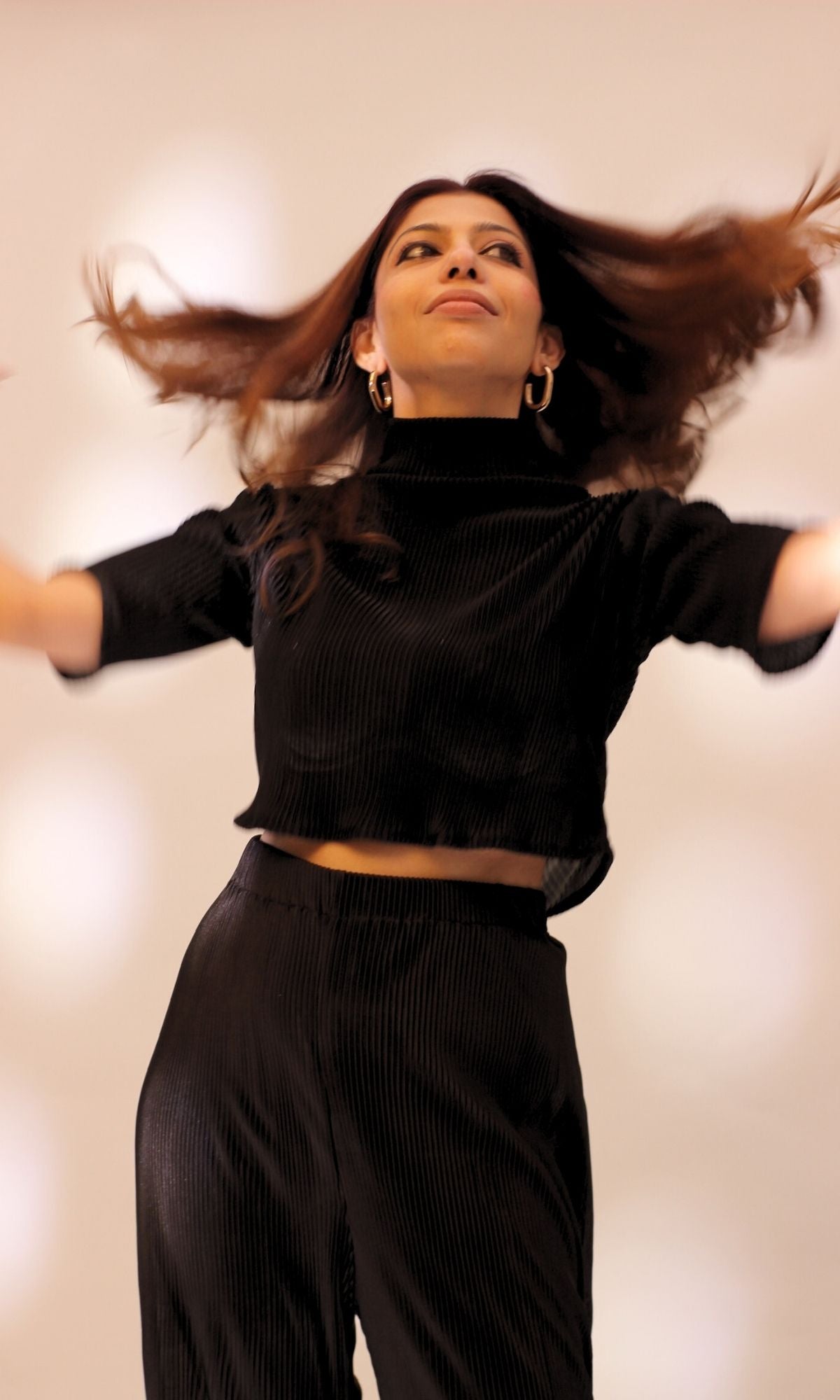 Black High Neck Top with Flared Pants