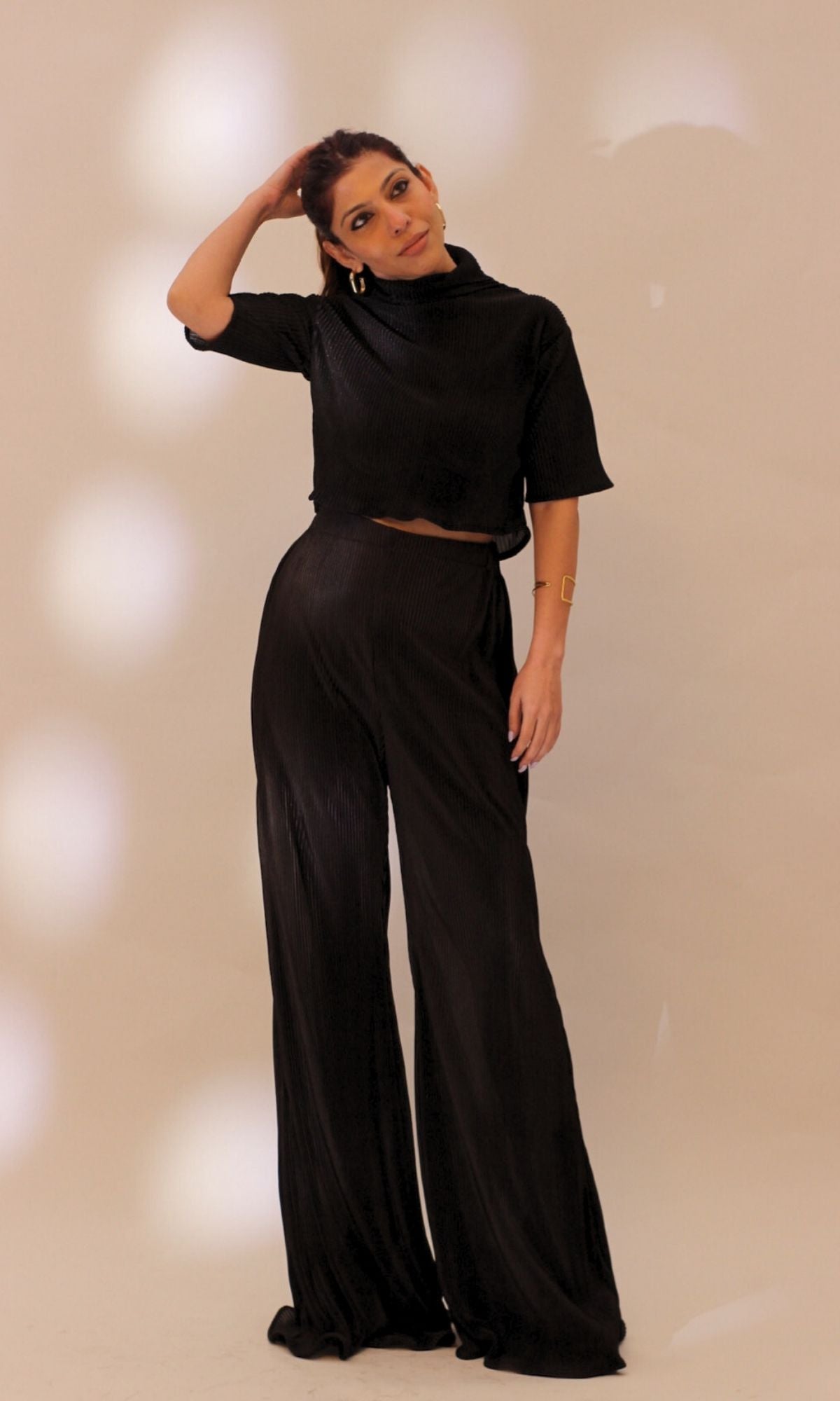 Black High Neck Top with Flared Pants