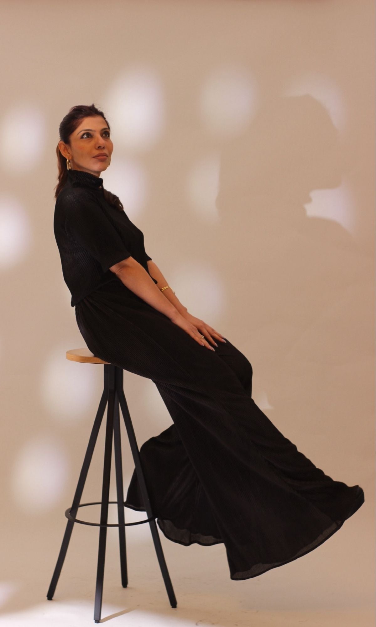 Black High Neck Top with Flared Pants