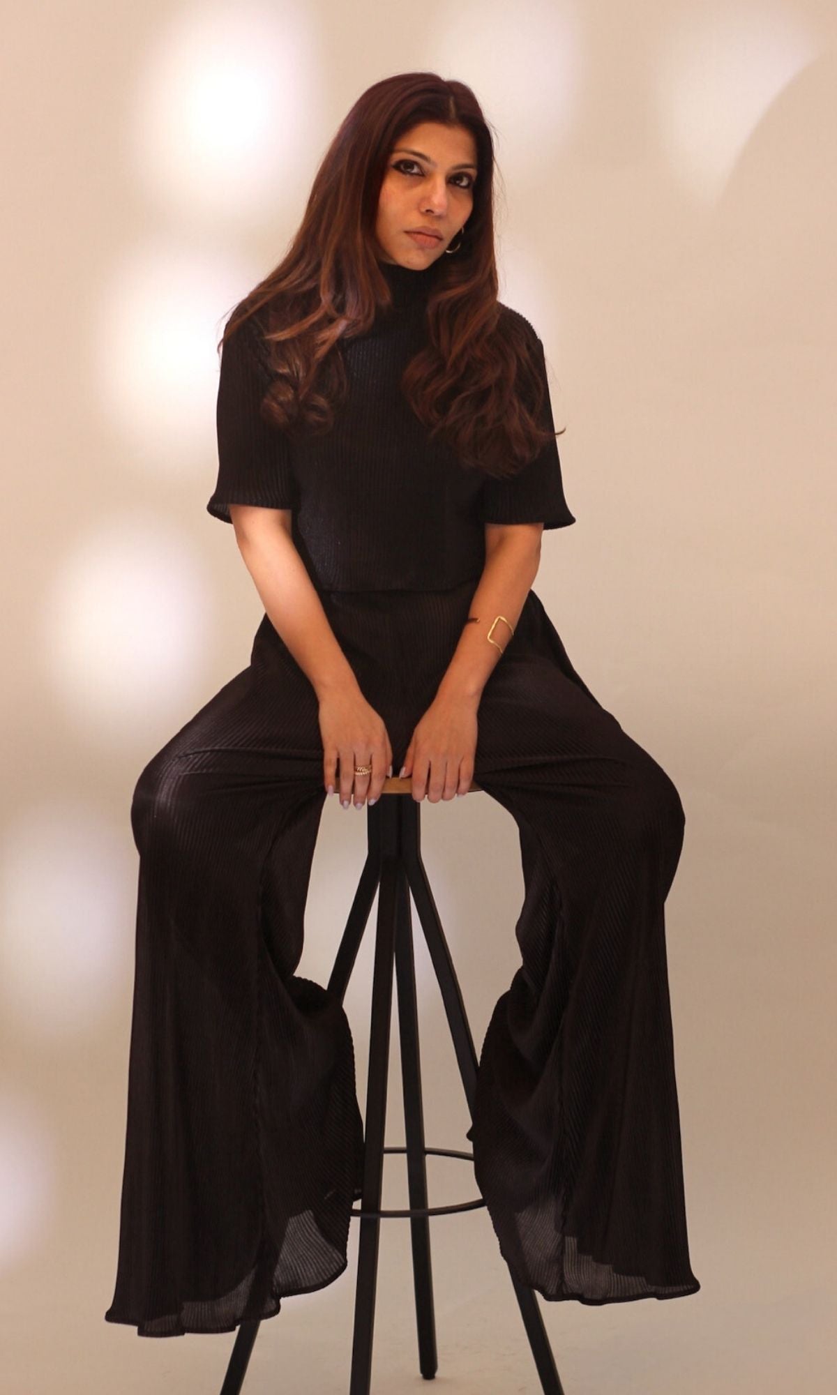 Black High Neck Top with Flared Pants