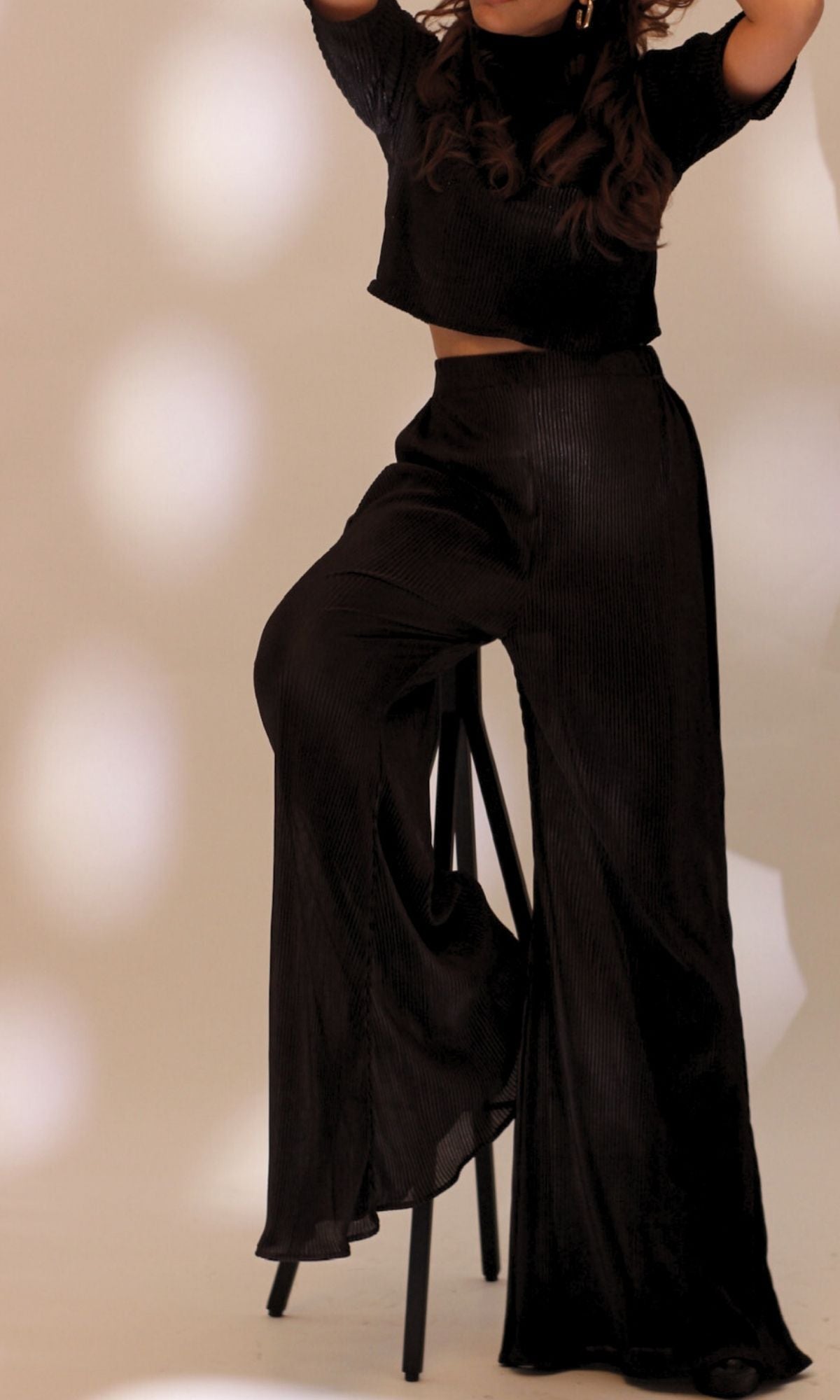 Black High Neck Top with Flared Pants